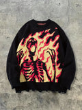 XPLOD Flame Jacquard Distressed Knit Sweater