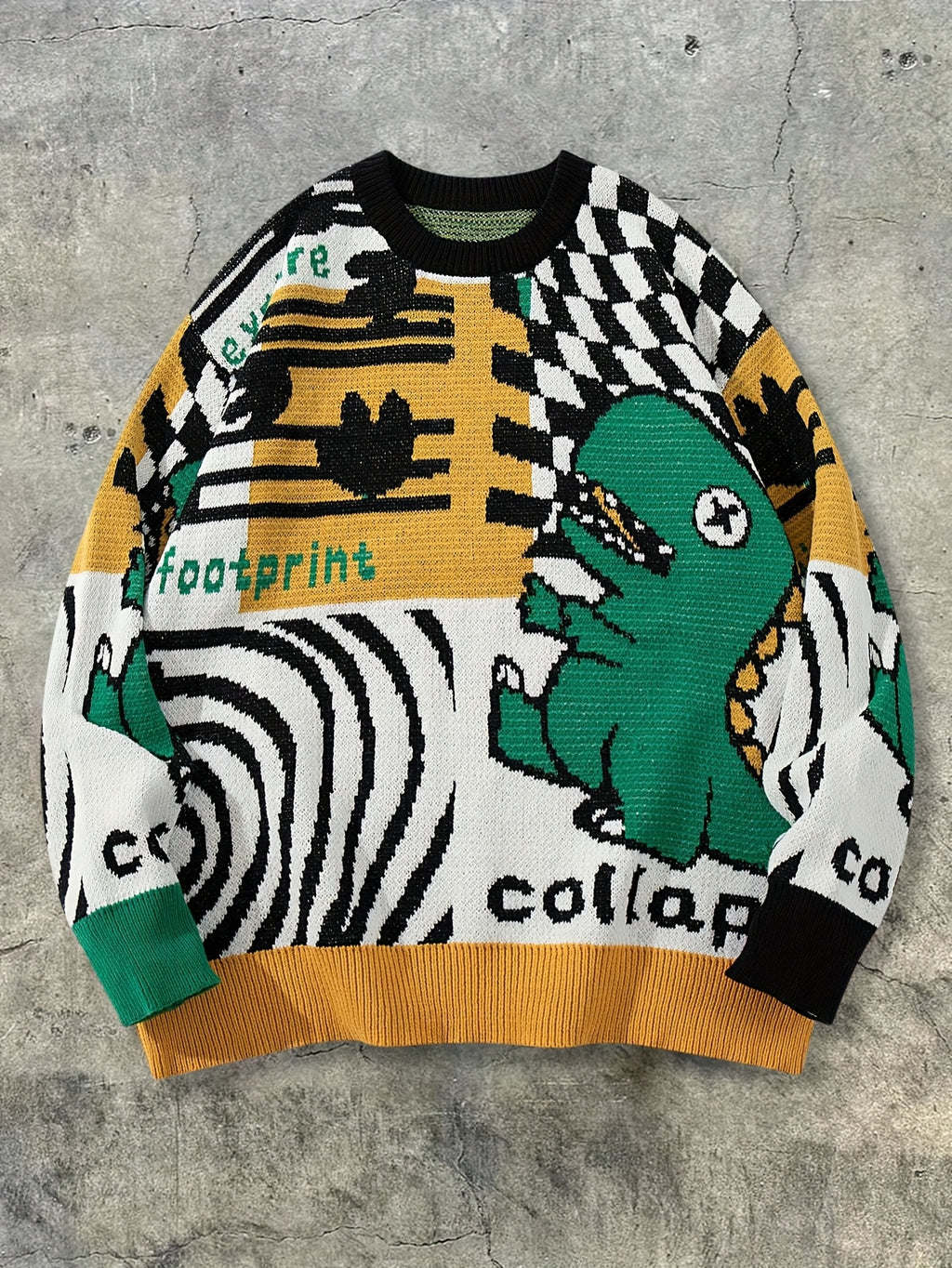 Collapse Dinosaur Patchwork Oversized Knit Sweater