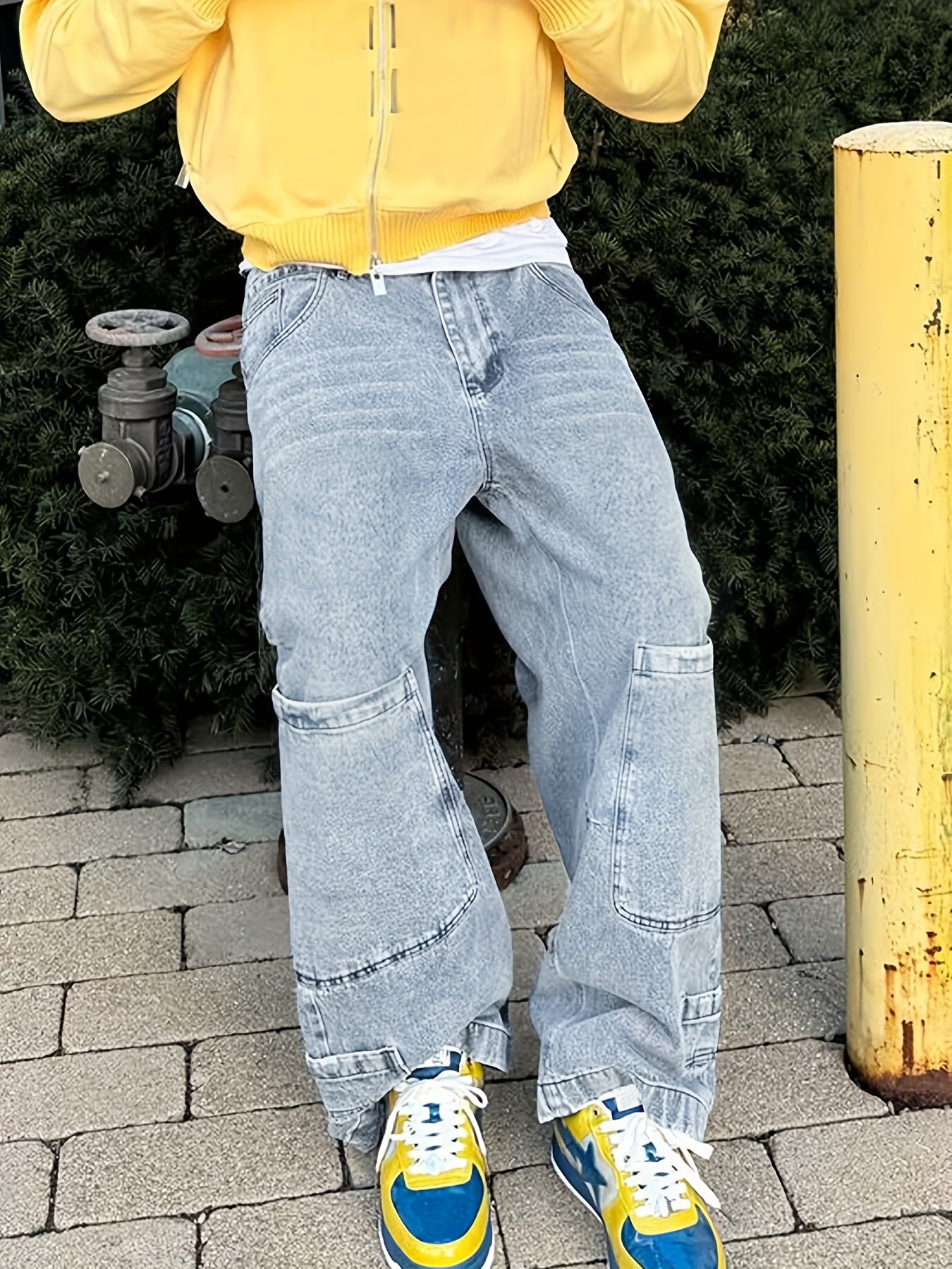 Y2K Light Wash Wide-Leg Cargo Jeans