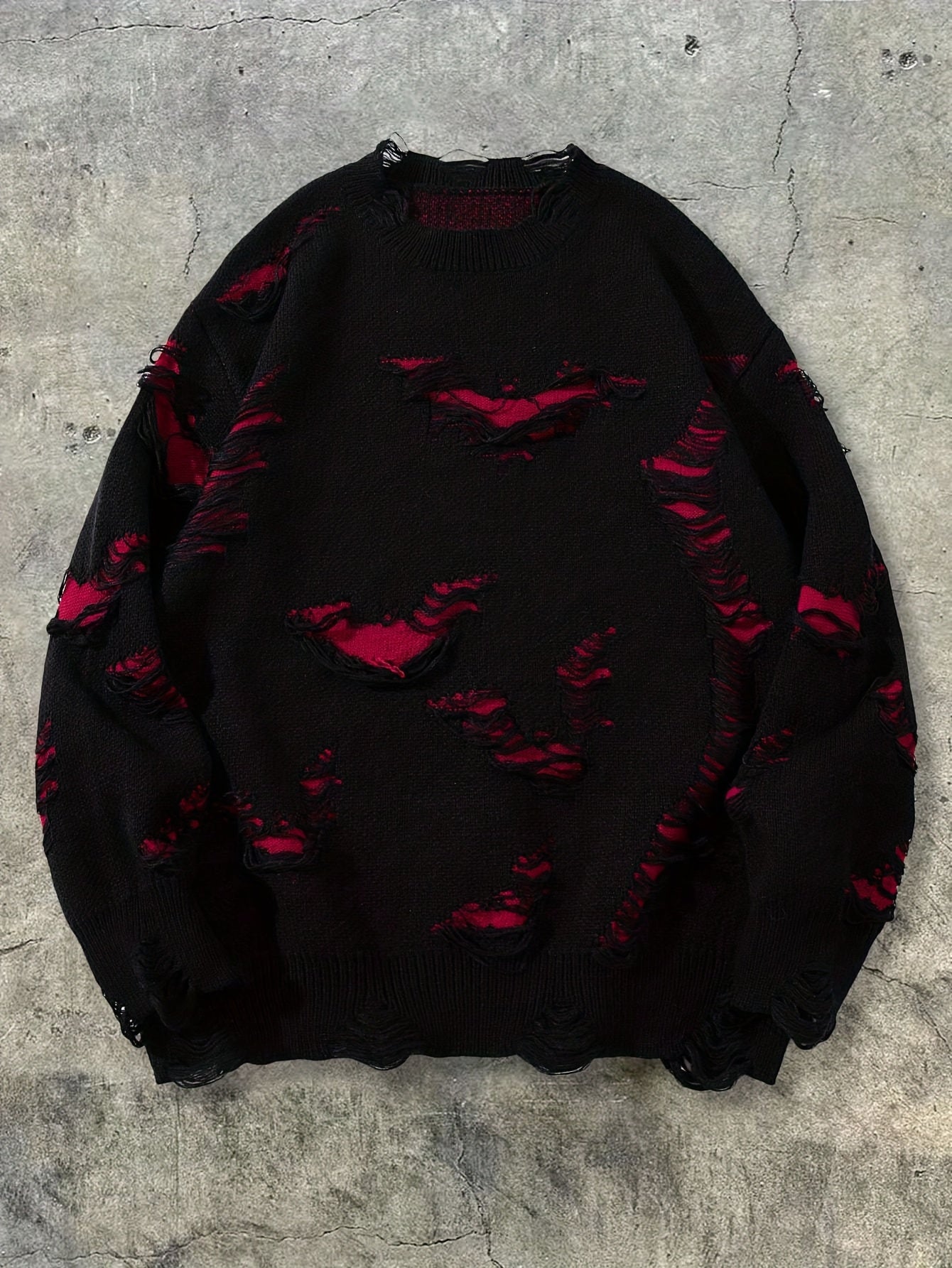 Y2K Punk Distressed Black & Red Layered Knit Sweater