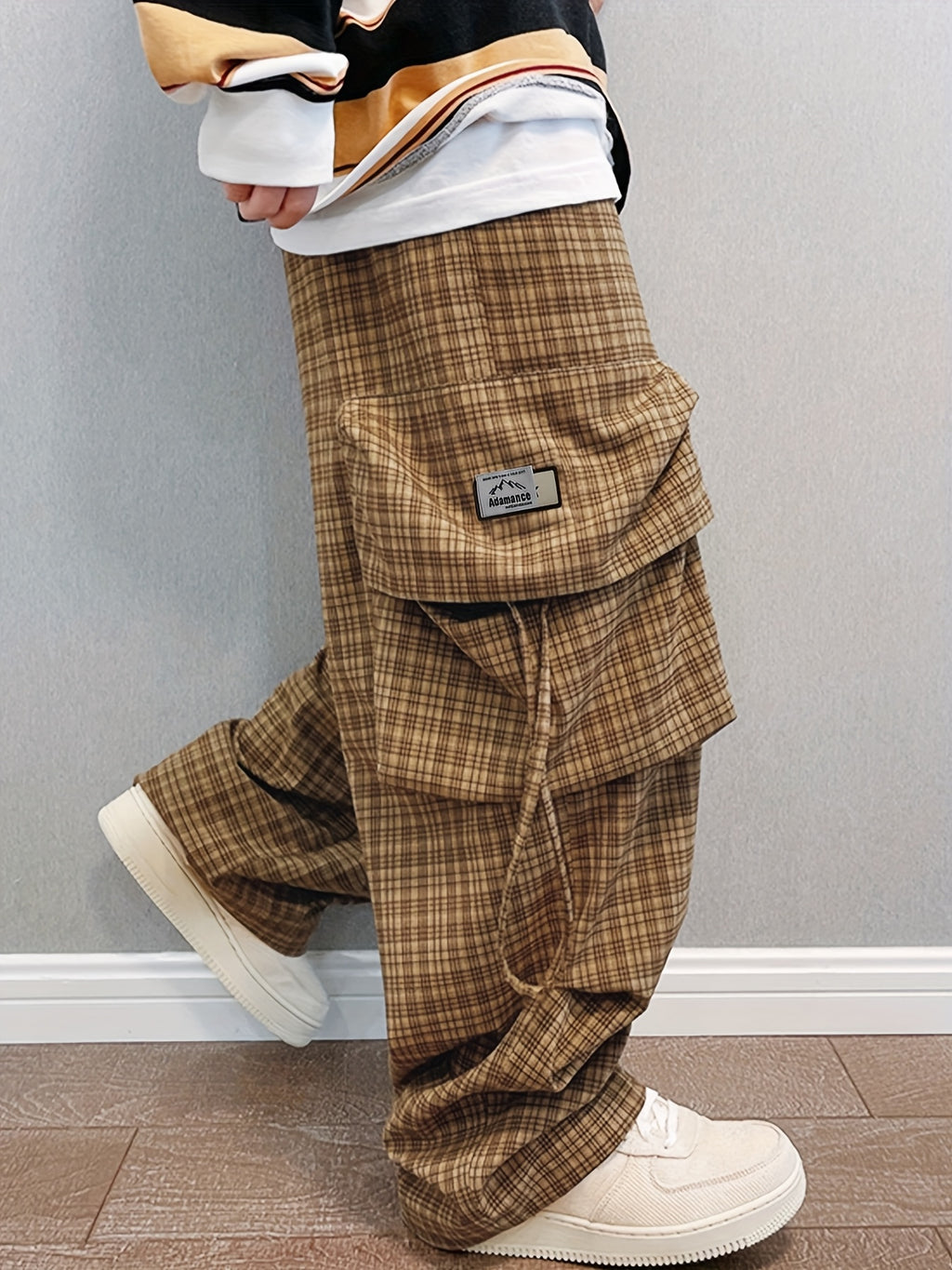 Adamance Retro Plaid Oversized Cargo Pants