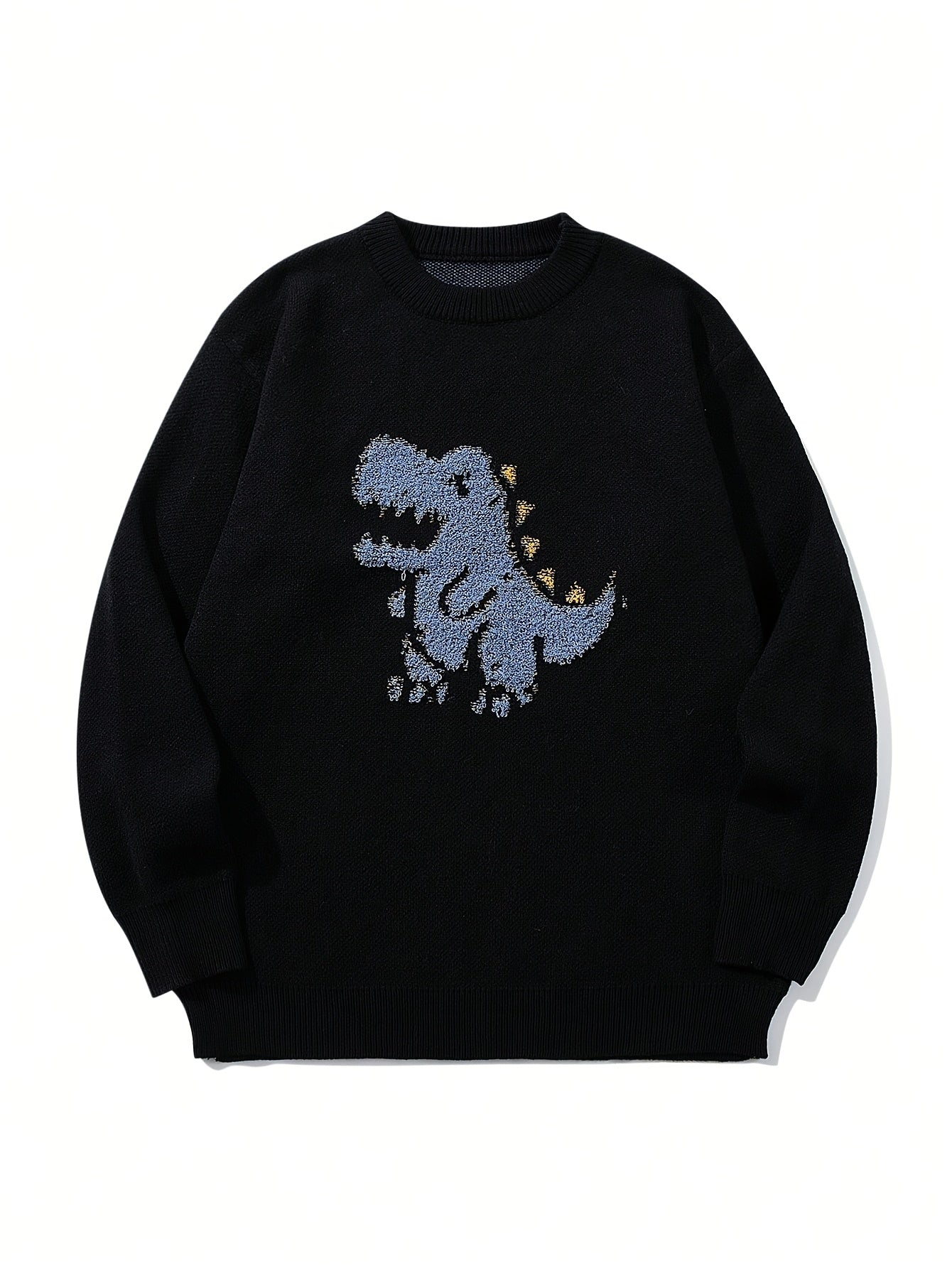 Oversized Dinosaur Embroidered Crewneck Sweater