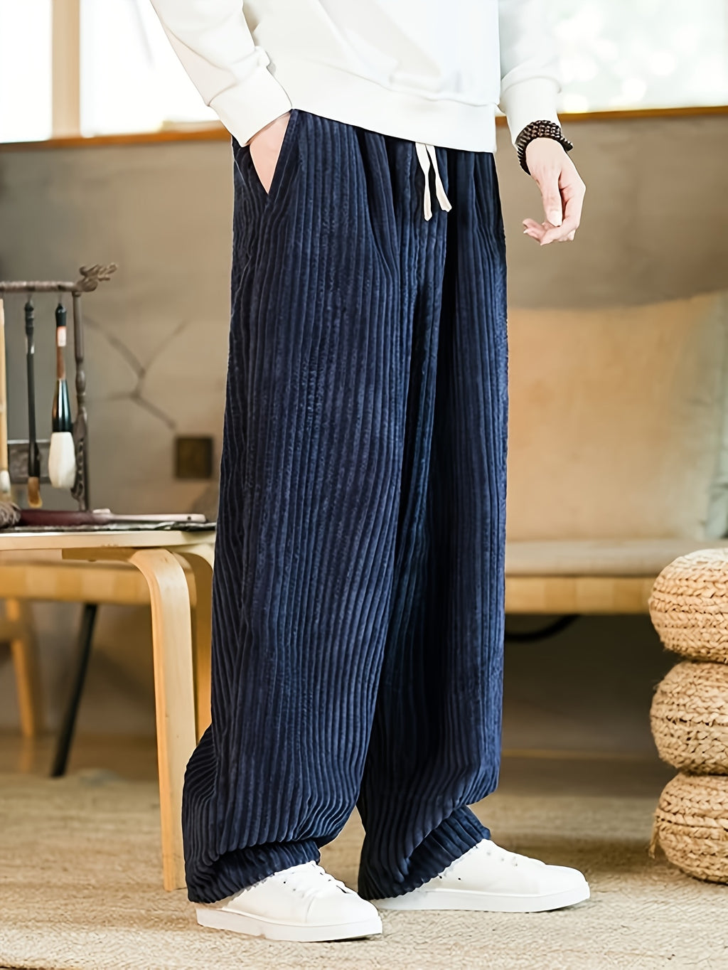 Navy Corduroy Ultra Baggy Wide-Leg Lounge Pants