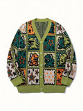 Pixel Patchwork Y2K Oversized Knit Cardigan