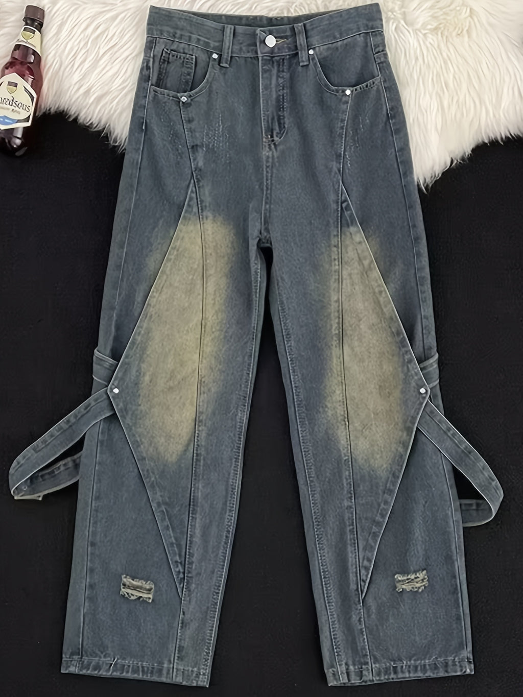 Vintage Distressed Wide-Leg Cargo Jeans
