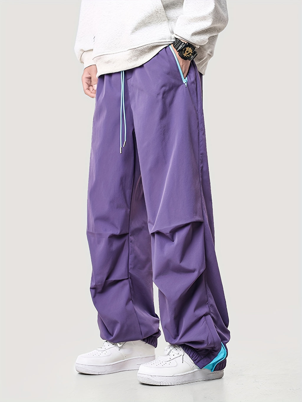 Neon Purple Oversized Techwear Parachute Pants