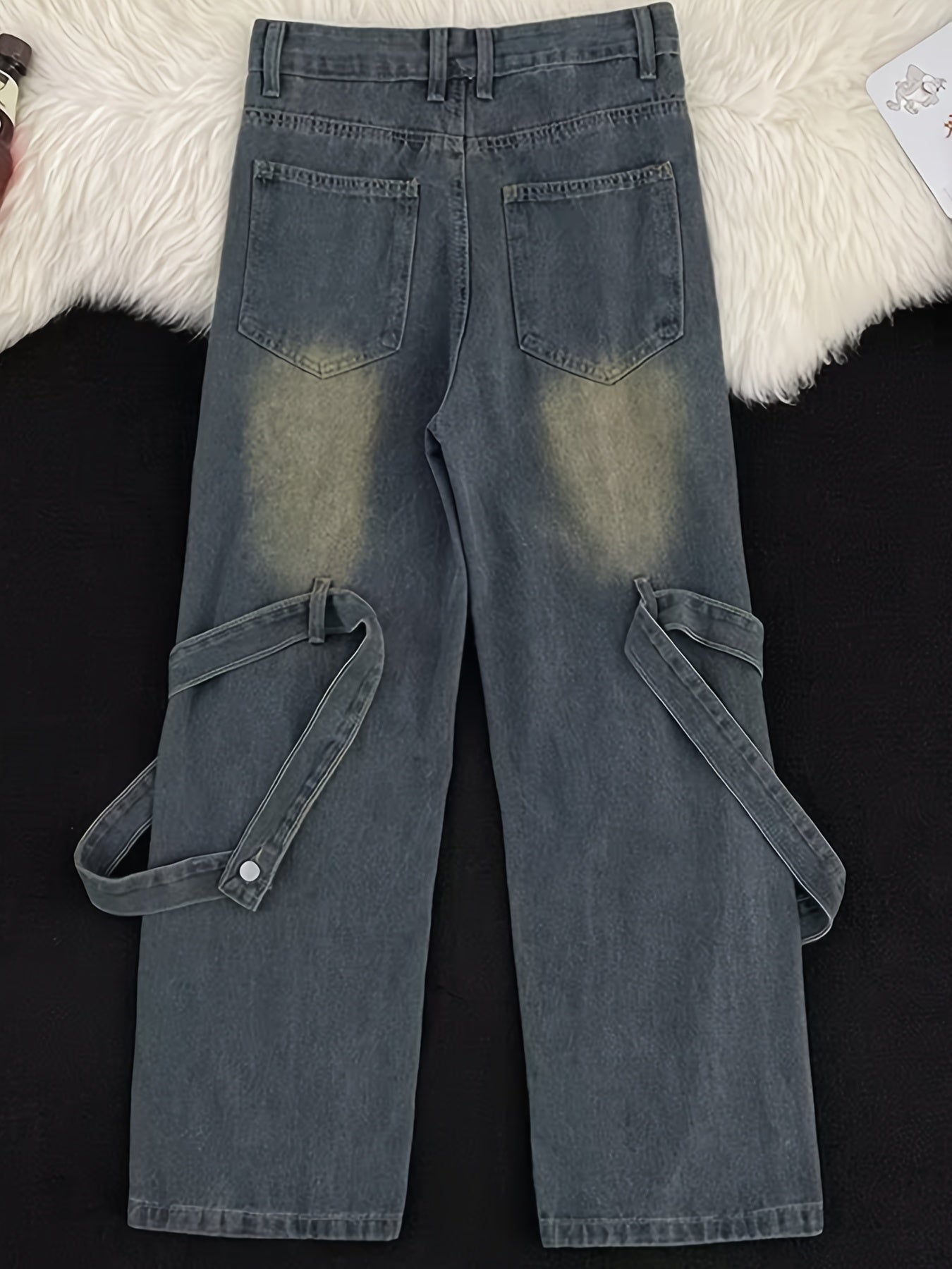 Vintage Distressed Wide-Leg Cargo Jeans
