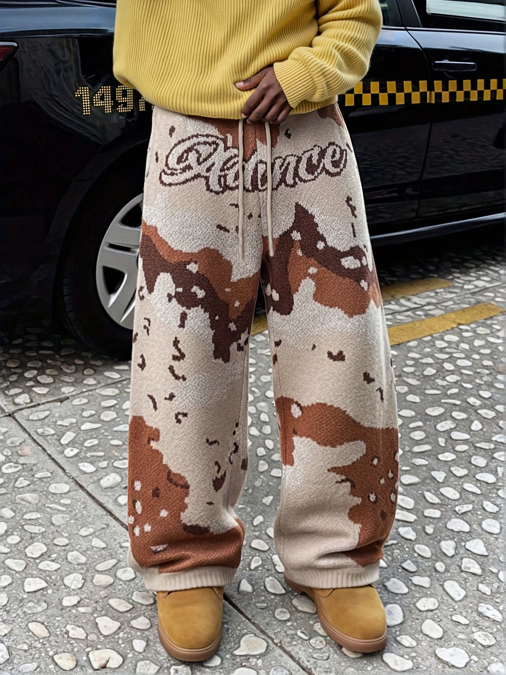 Desert Camo Knit Oversized Wide-Leg Pants