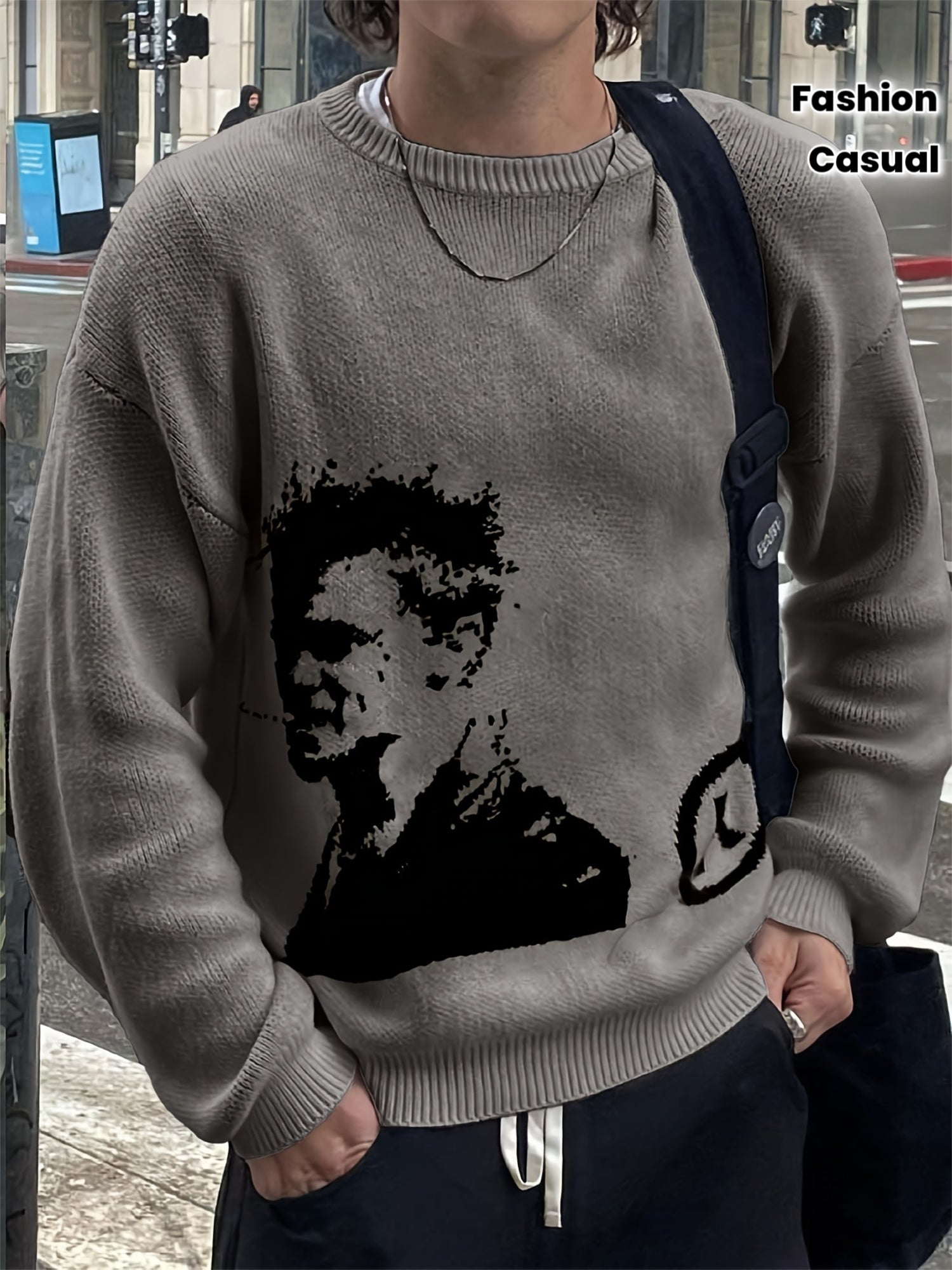 Vintage Portrait Oversized Distressed Knit Sweater