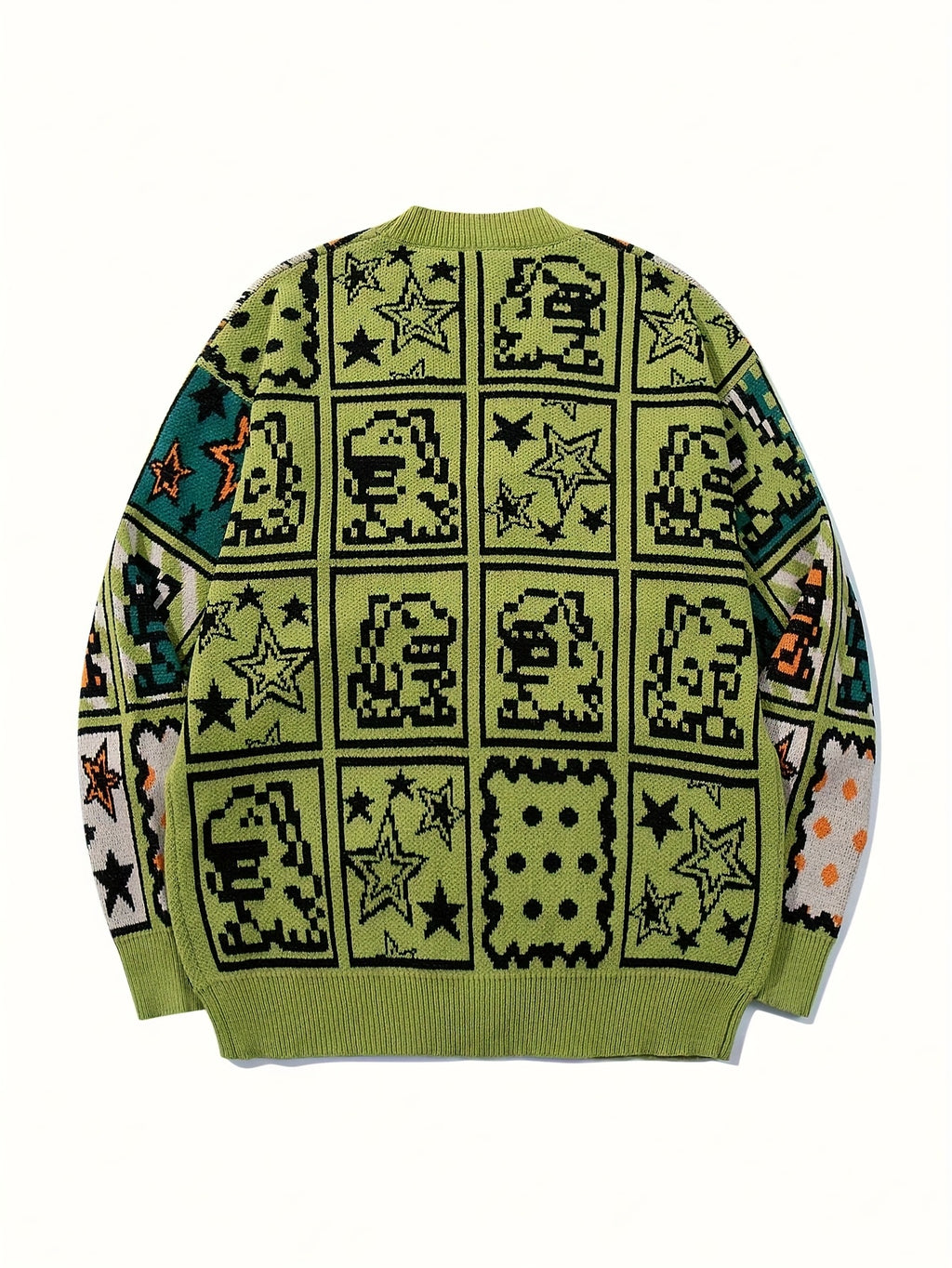Pixel Patchwork Y2K Oversized Knit Cardigan