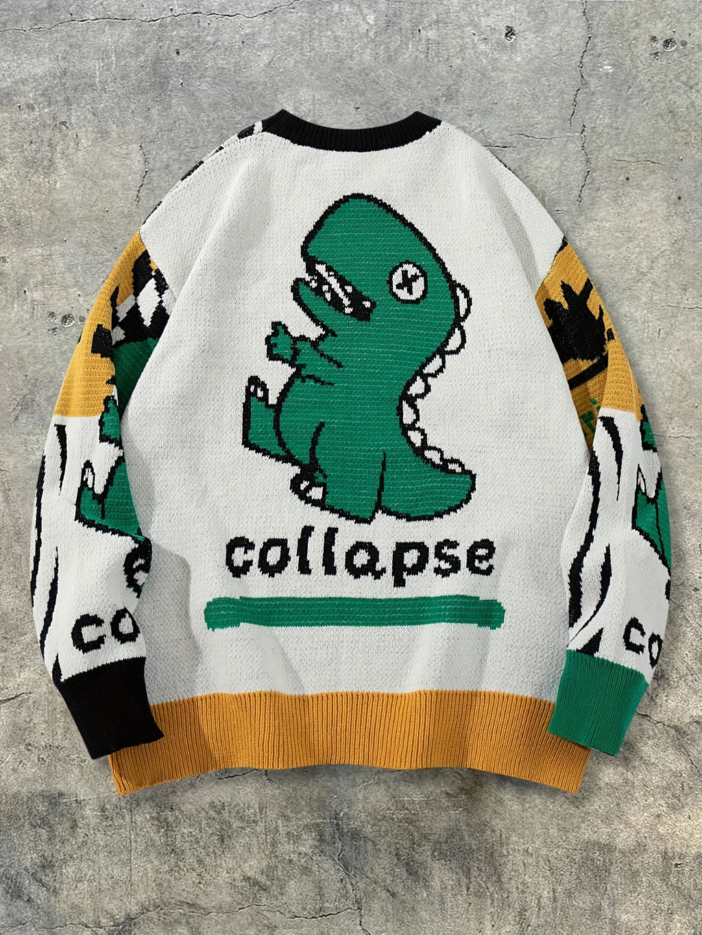 Collapse Dinosaur Patchwork Oversized Knit Sweater