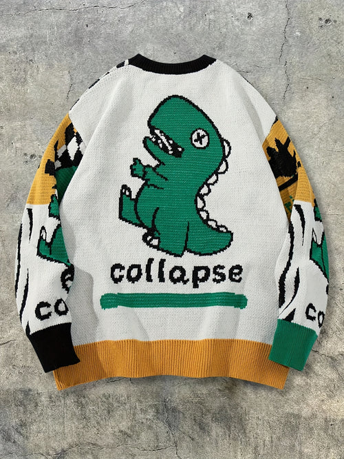 Collapse Dinosaur Patchwork Oversized Knit Sweater