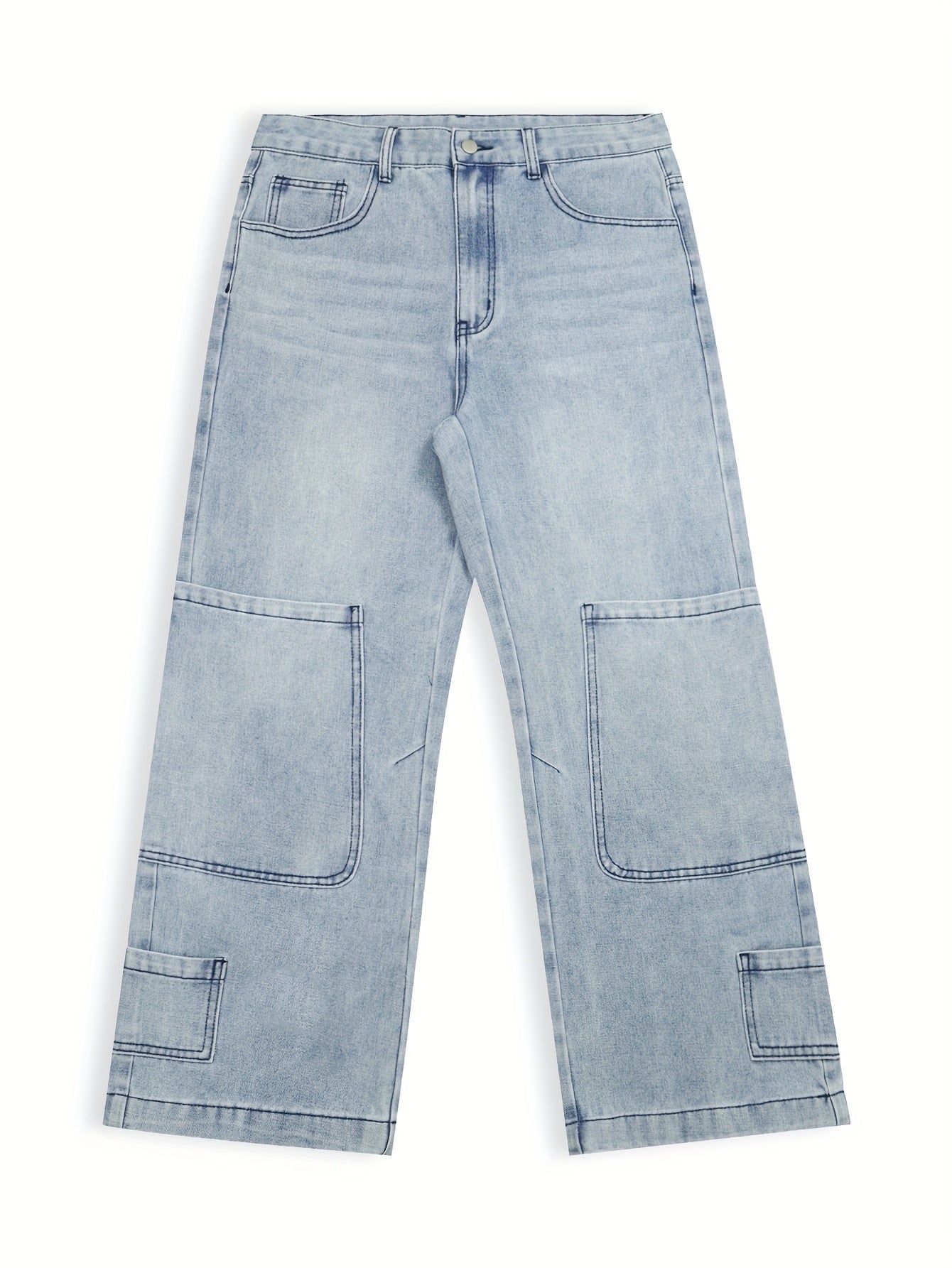 Y2K Light Wash Wide-Leg Cargo Jeans