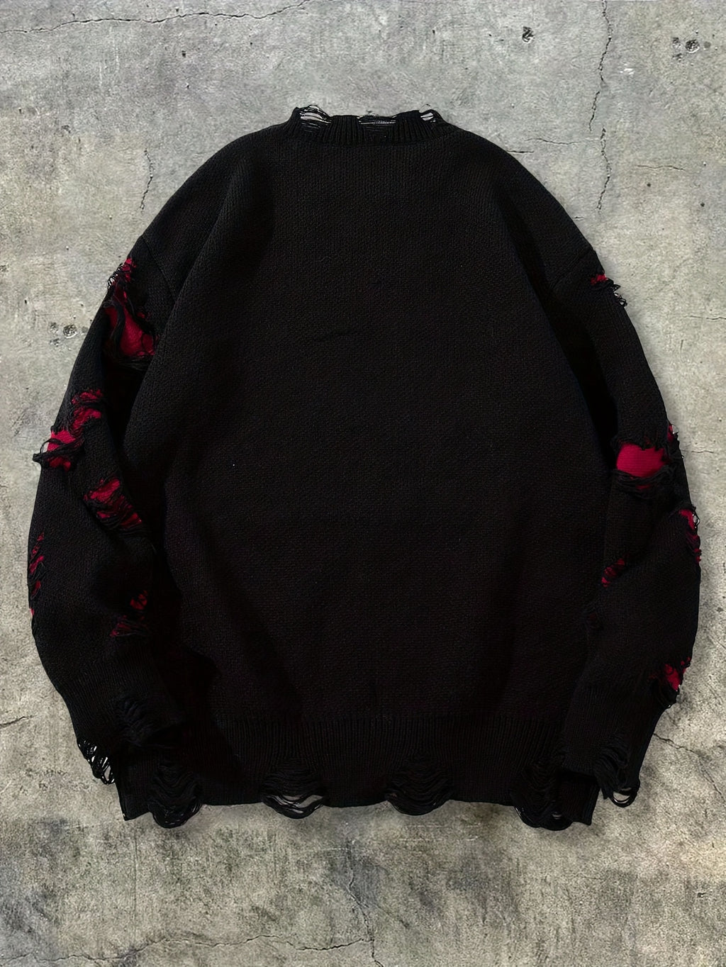 Y2K Punk Distressed Black & Red Layered Knit Sweater