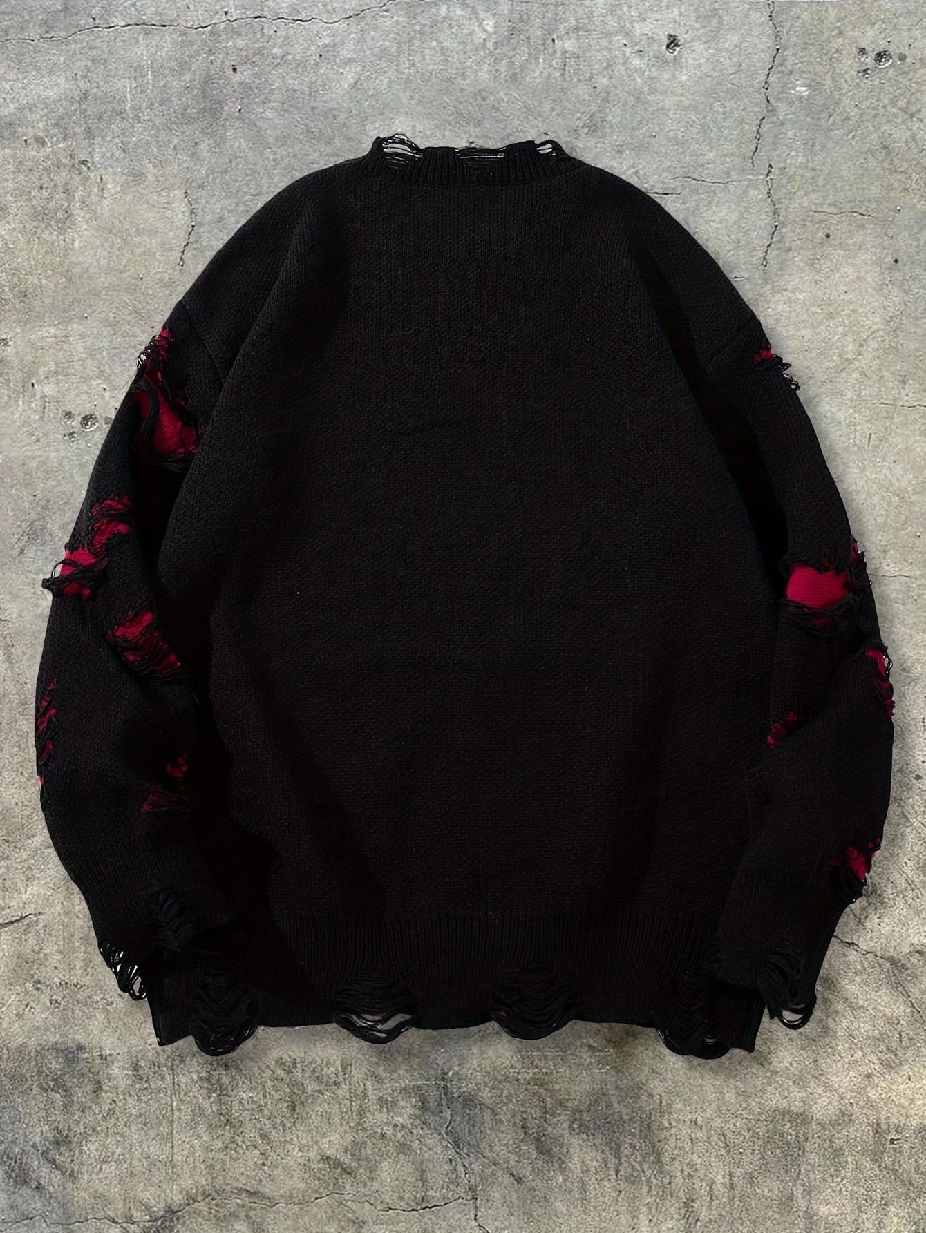 Y2K Punk Distressed Black & Red Layered Knit Sweater
