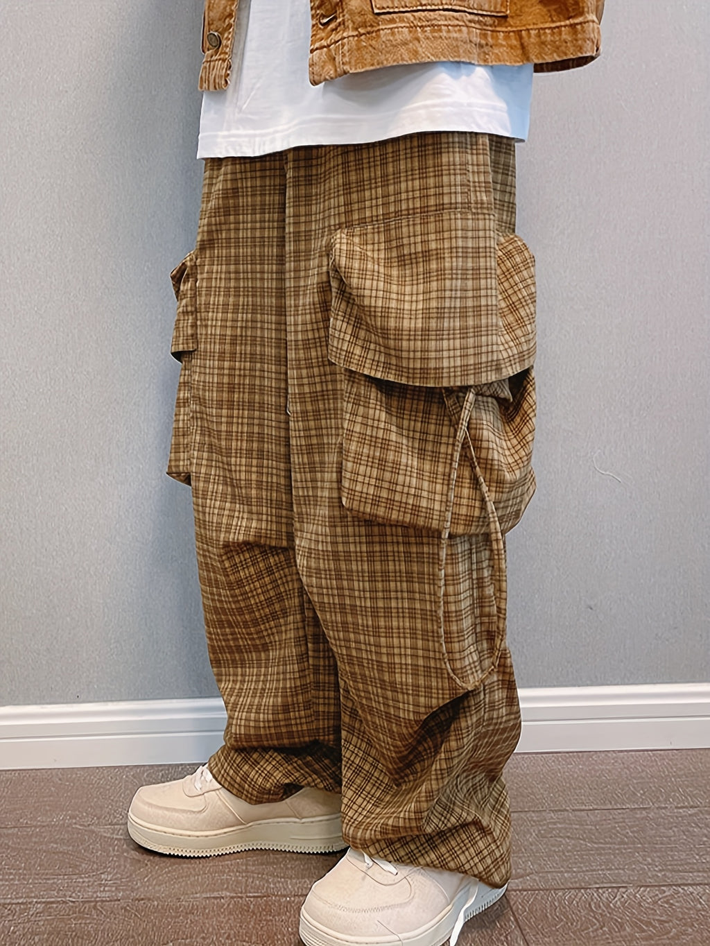 Adamance Retro Plaid Oversized Cargo Pants