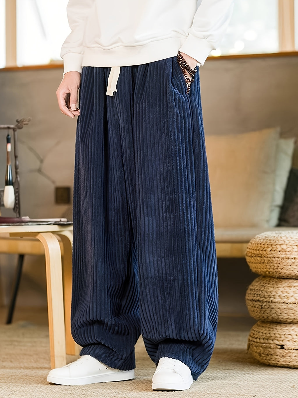 Navy Corduroy Ultra Baggy Wide-Leg Lounge Pants