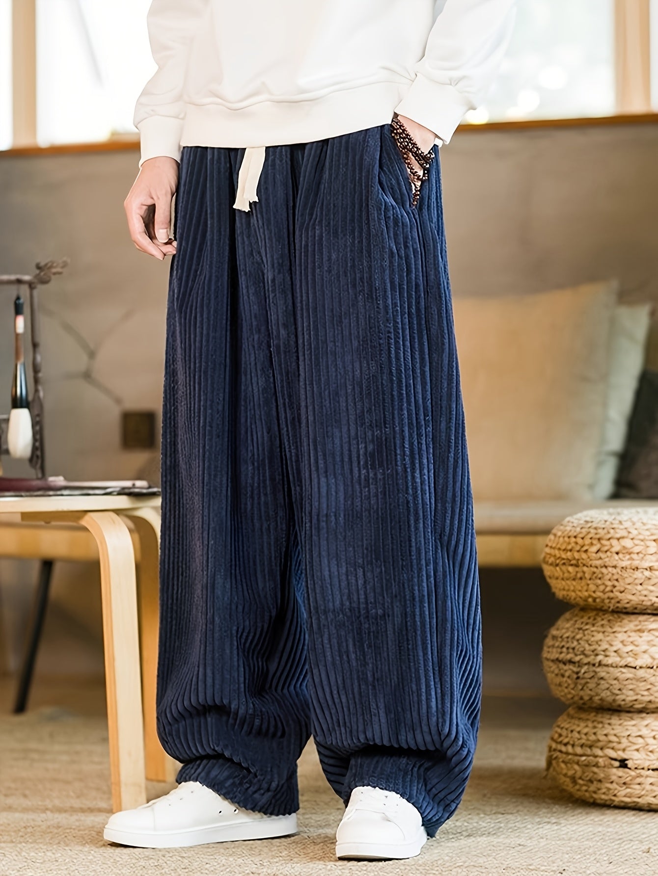 Navy Corduroy Ultra Baggy Wide-Leg Lounge Pants