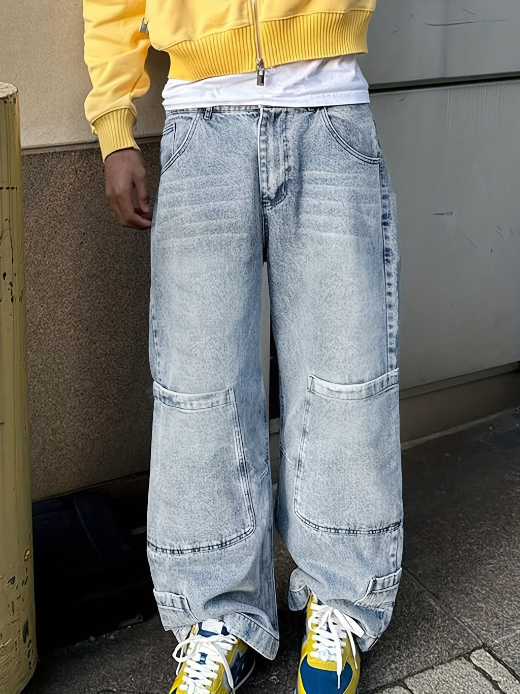 Y2K Light Wash Wide-Leg Cargo Jeans
