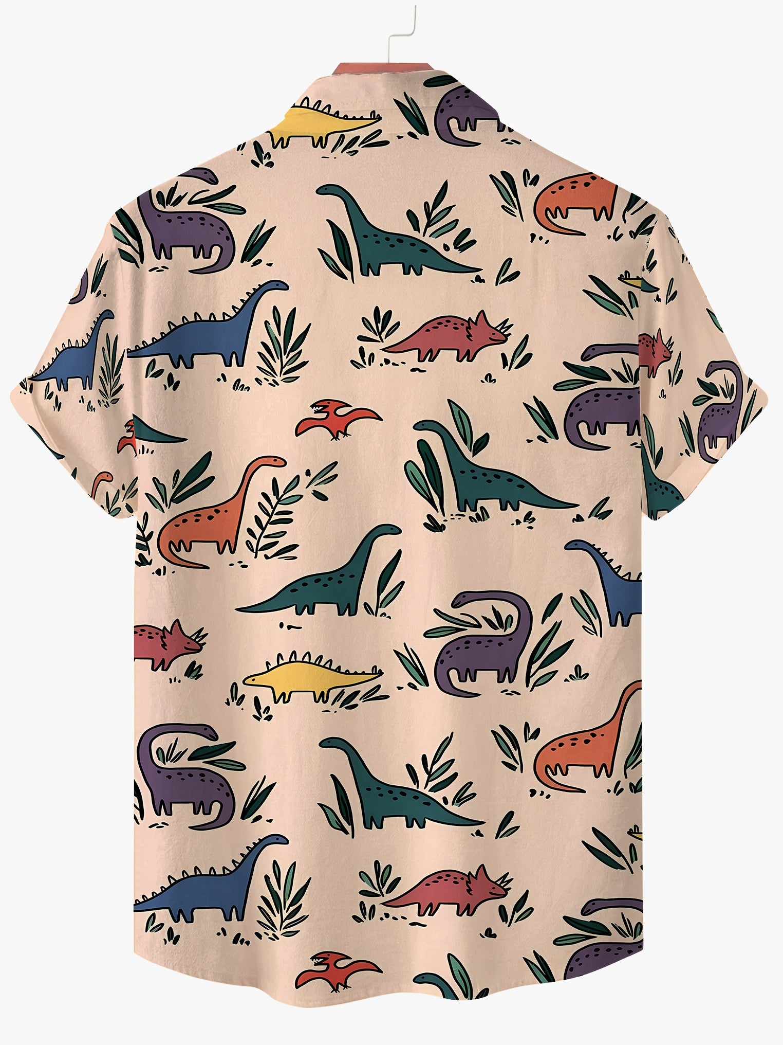 Playful Dinosaur Print Short-Sleeve Hawaiian Shirt