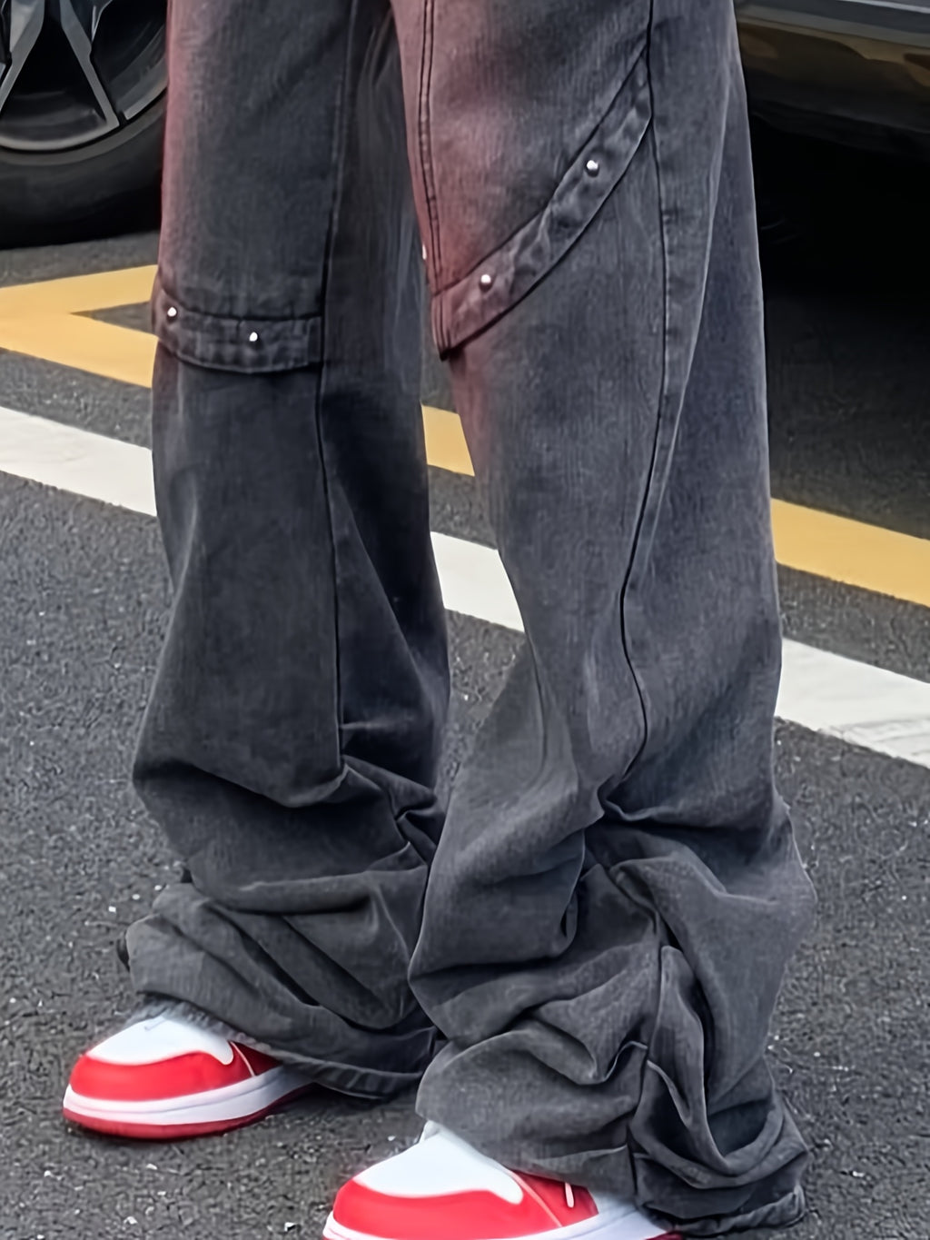 Grunge Red-Gradient Oversized Distressed Jeans