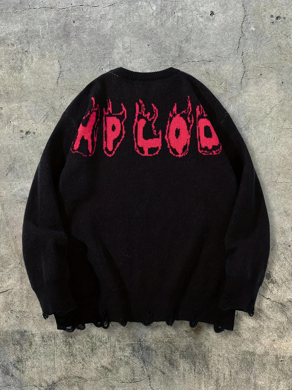 XPLOD Flame Jacquard Distressed Knit Sweater