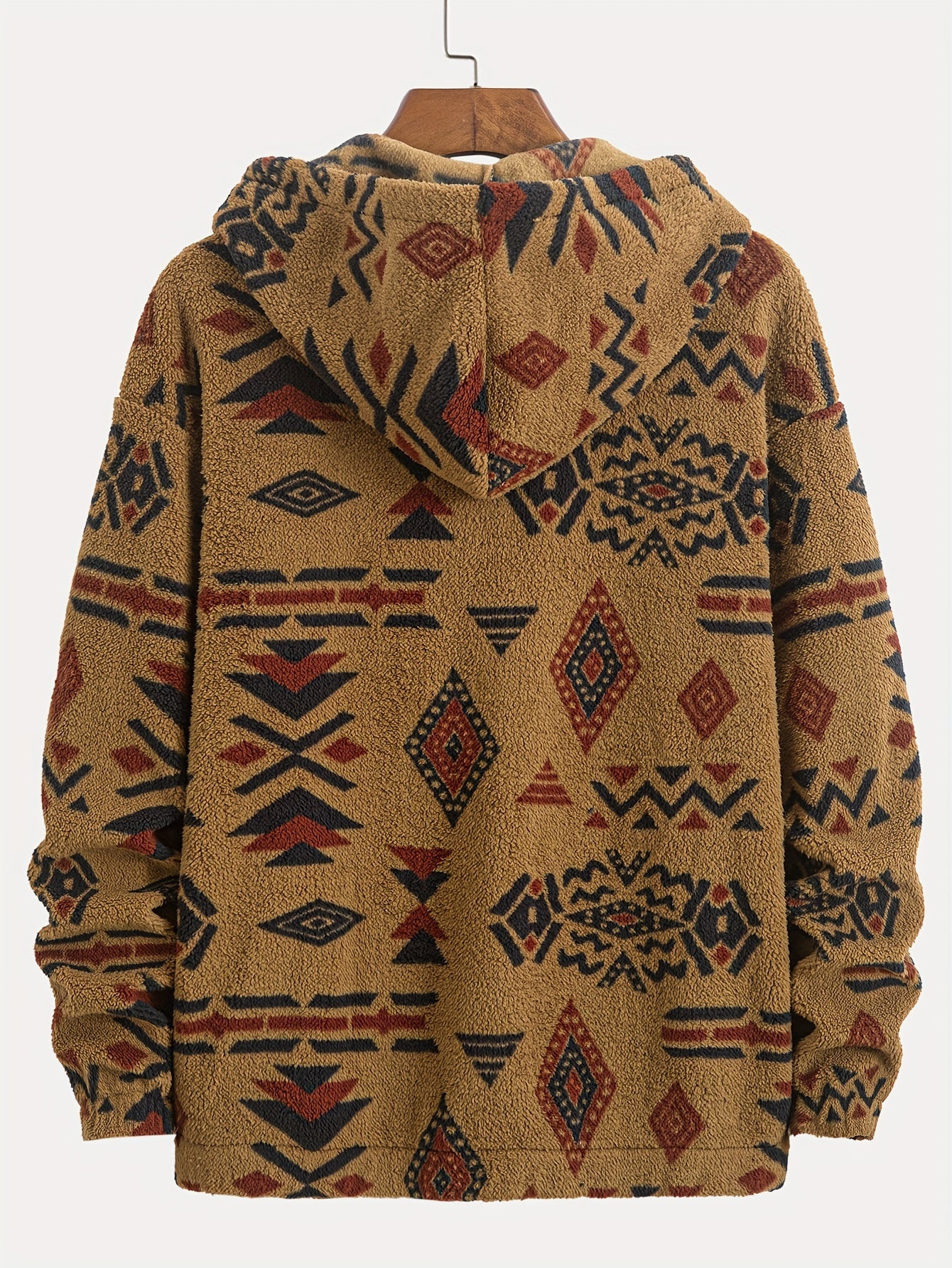 Southwestern Aztec Print Sherpa Fleece Hooded Jacket
