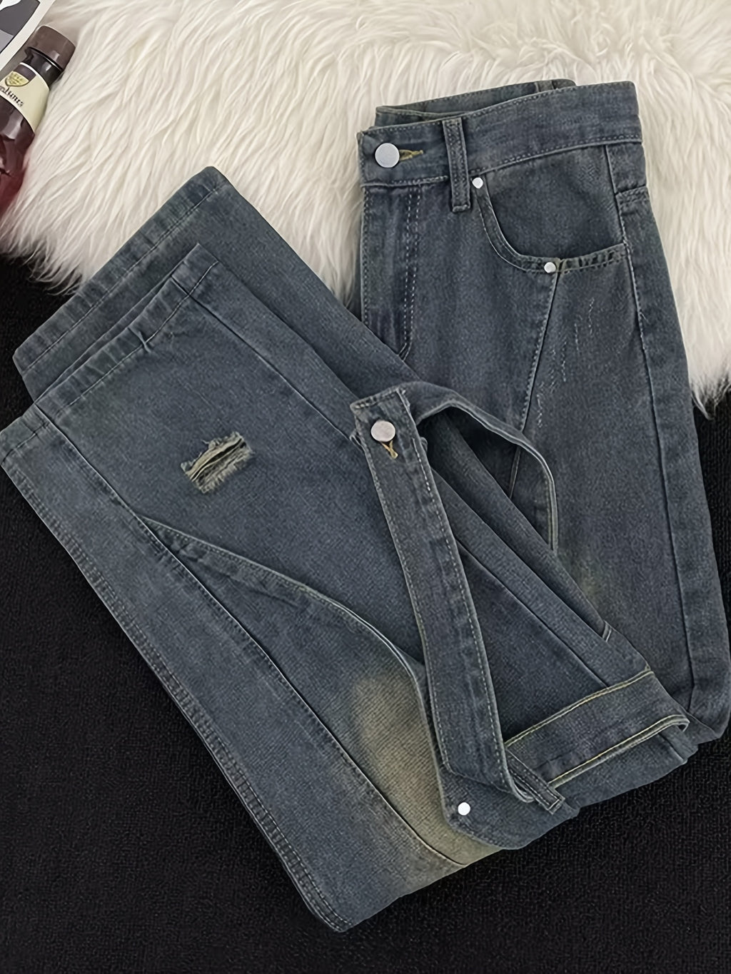 Vintage Distressed Wide-Leg Cargo Jeans