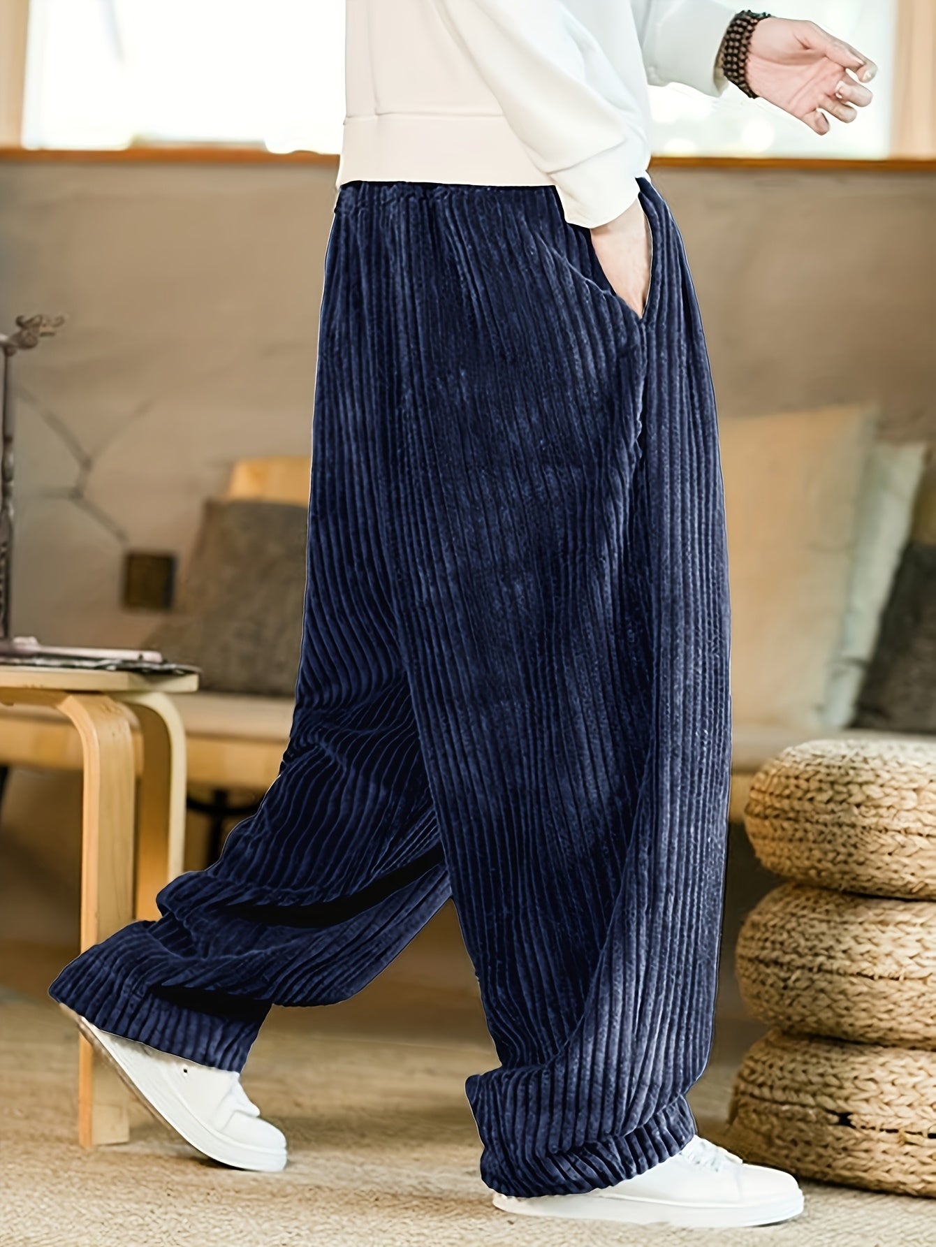 Navy Corduroy Ultra Baggy Wide-Leg Lounge Pants