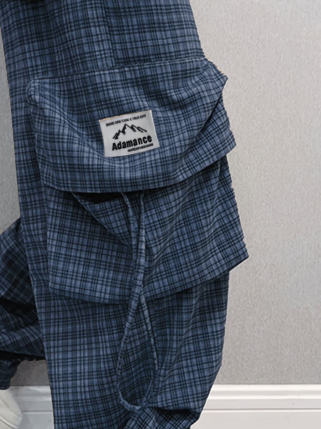 Adamance Navy Plaid Oversized Cargo Pants