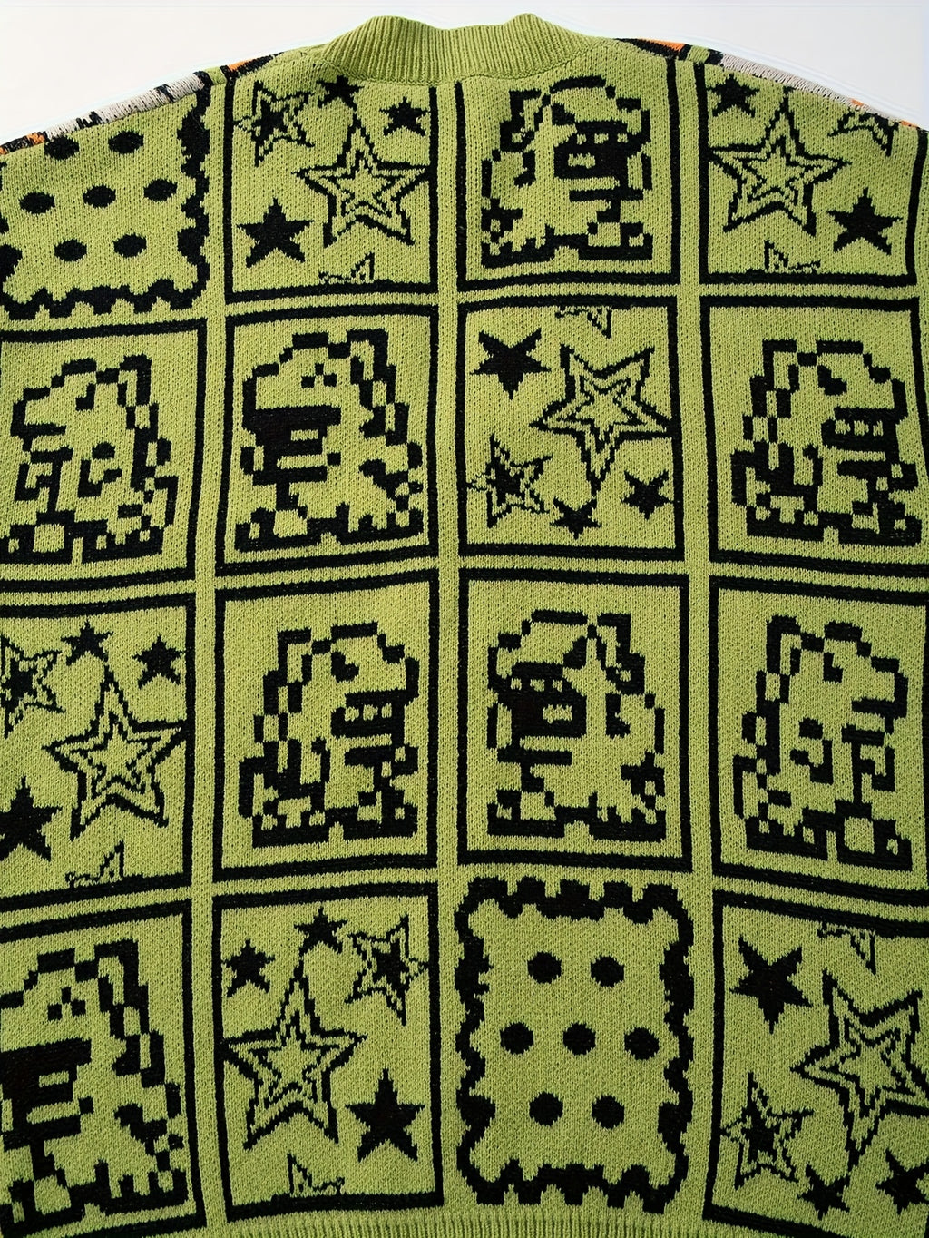 Pixel Patchwork Y2K Oversized Knit Cardigan