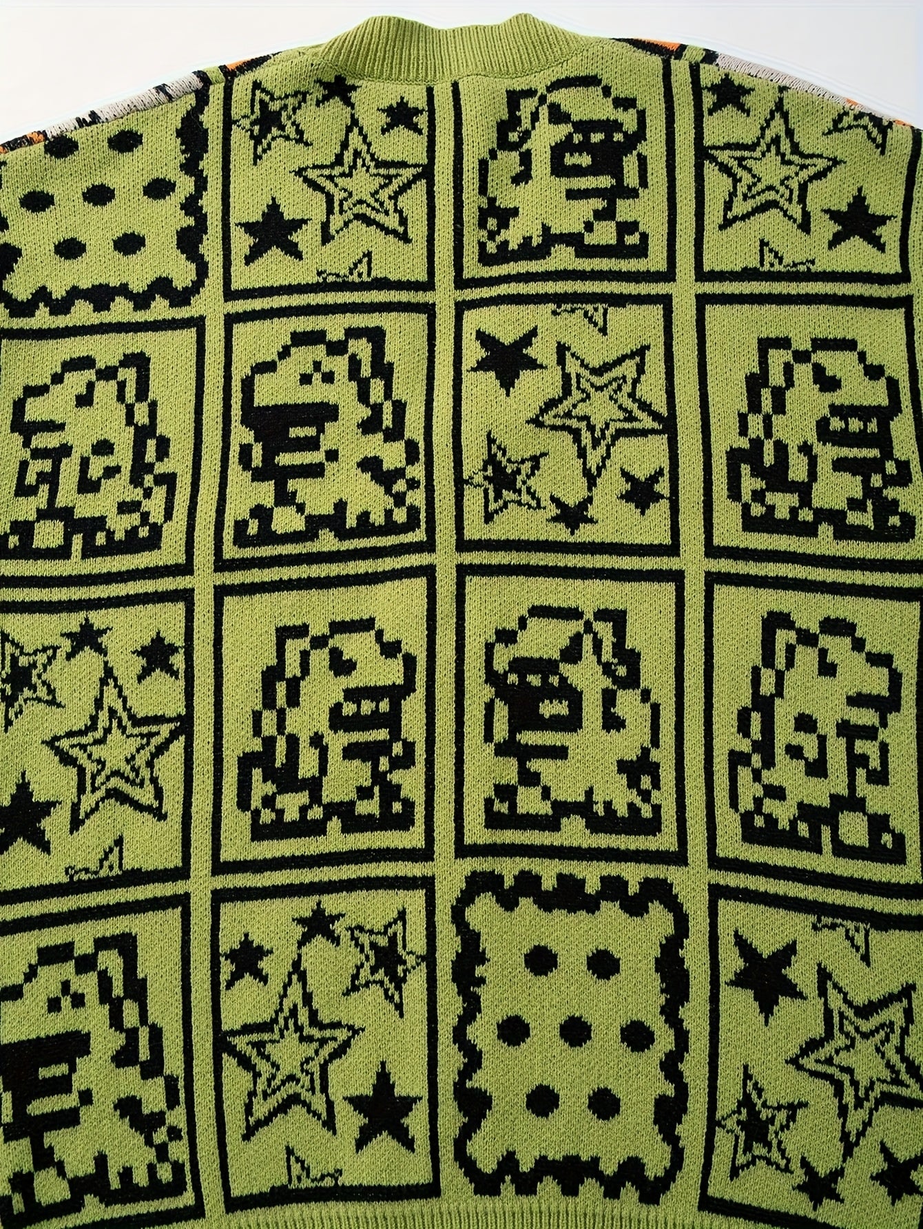 Pixel Patchwork Y2K Oversized Knit Cardigan