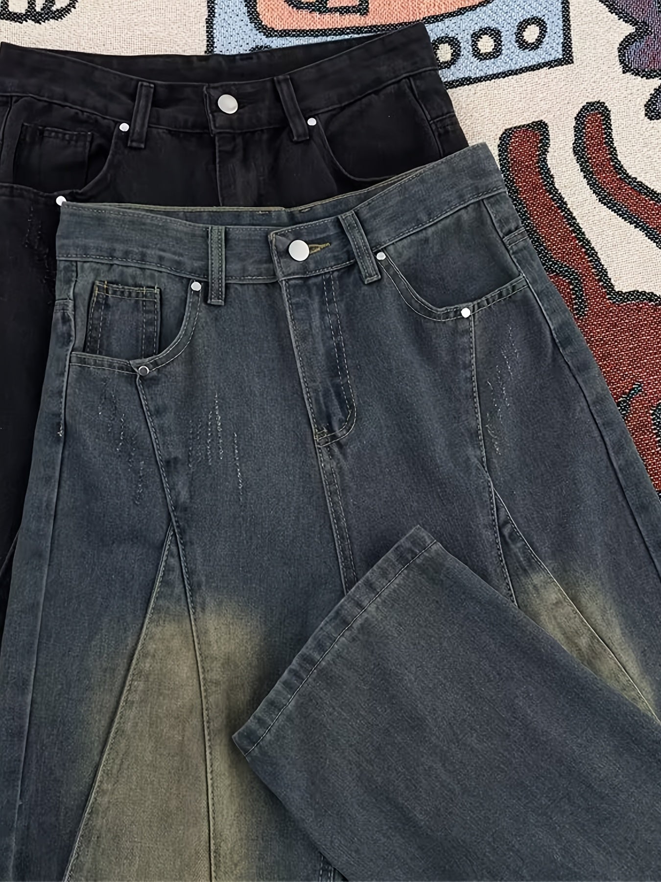 Vintage Distressed Wide-Leg Cargo Jeans