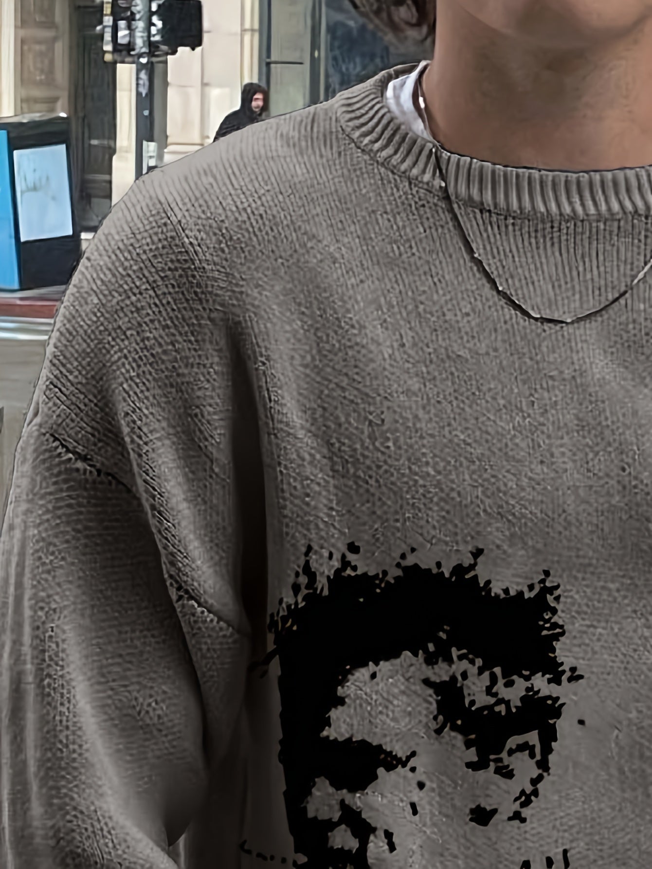 Vintage Portrait Oversized Distressed Knit Sweater