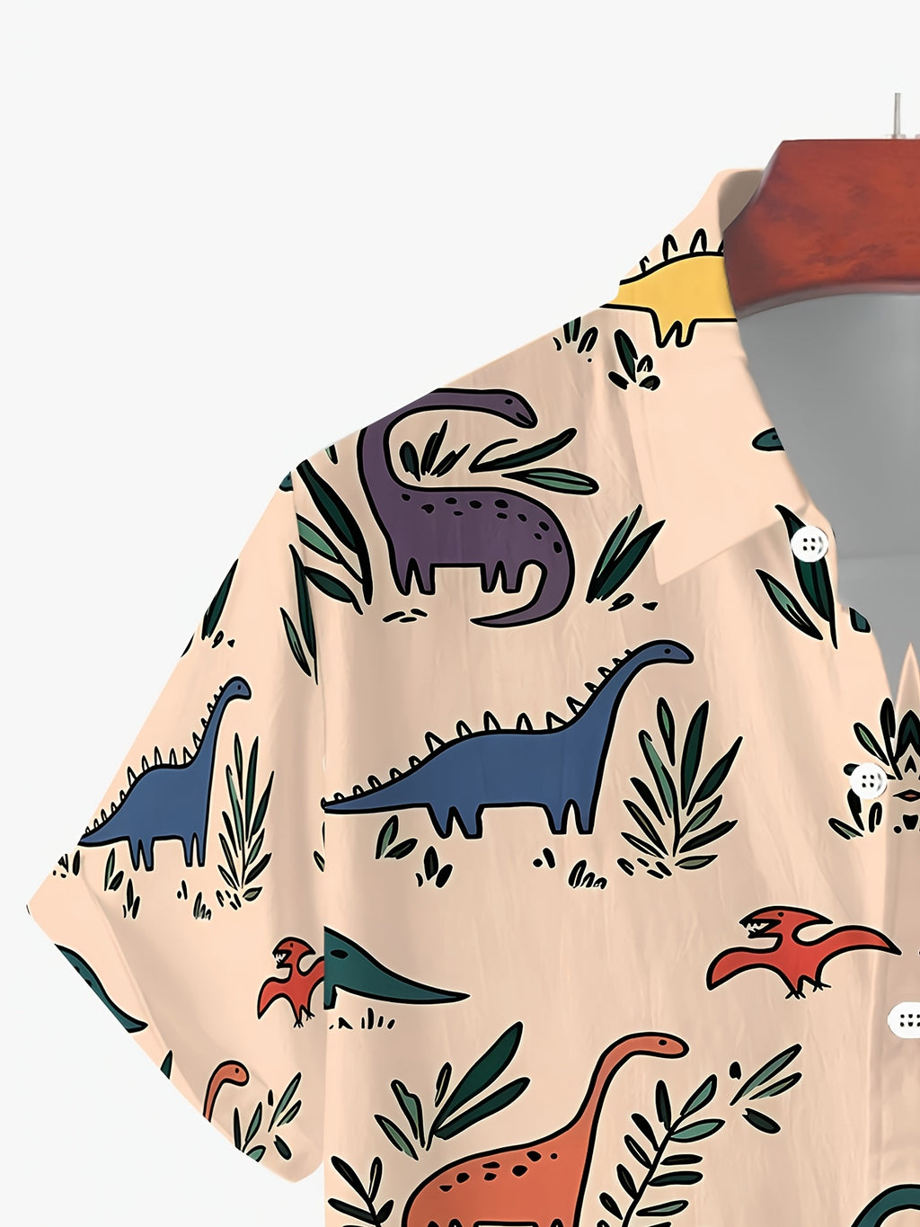 Playful Dinosaur Print Short-Sleeve Hawaiian Shirt