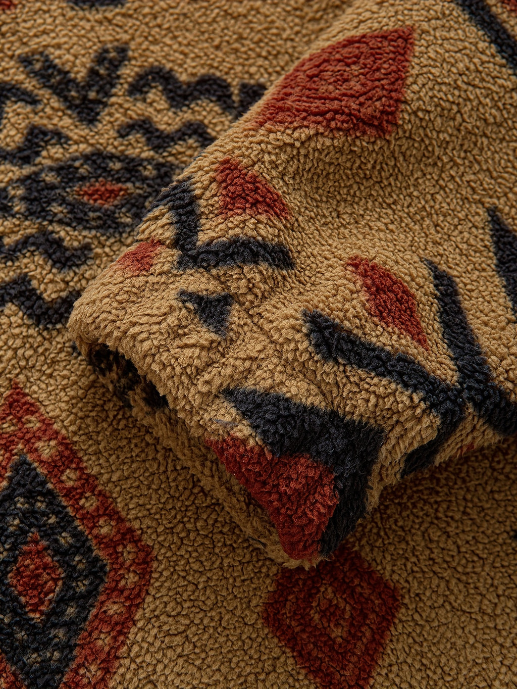 Southwestern Aztec Print Sherpa Fleece Hooded Jacket