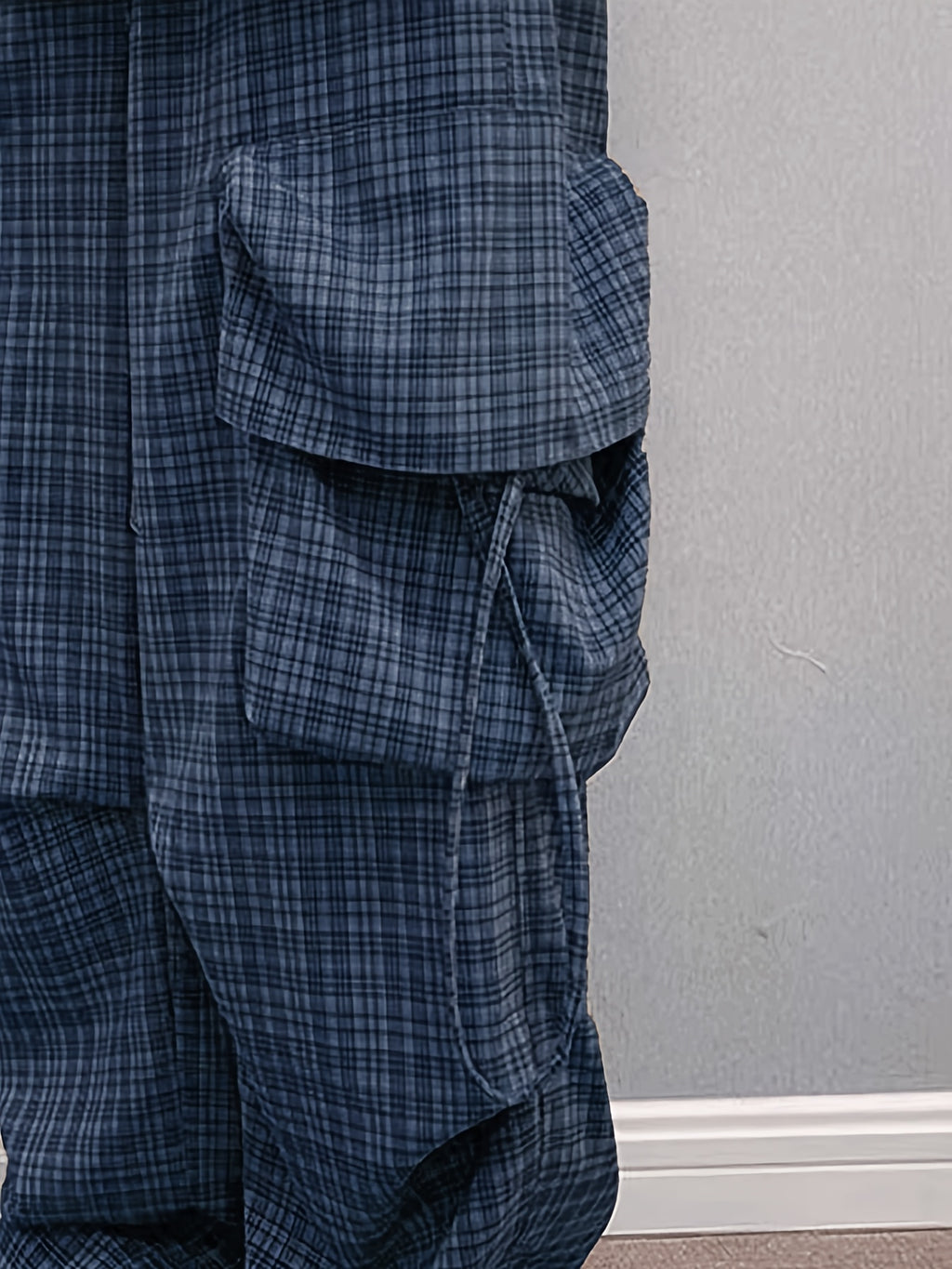 Adamance Navy Plaid Oversized Cargo Pants