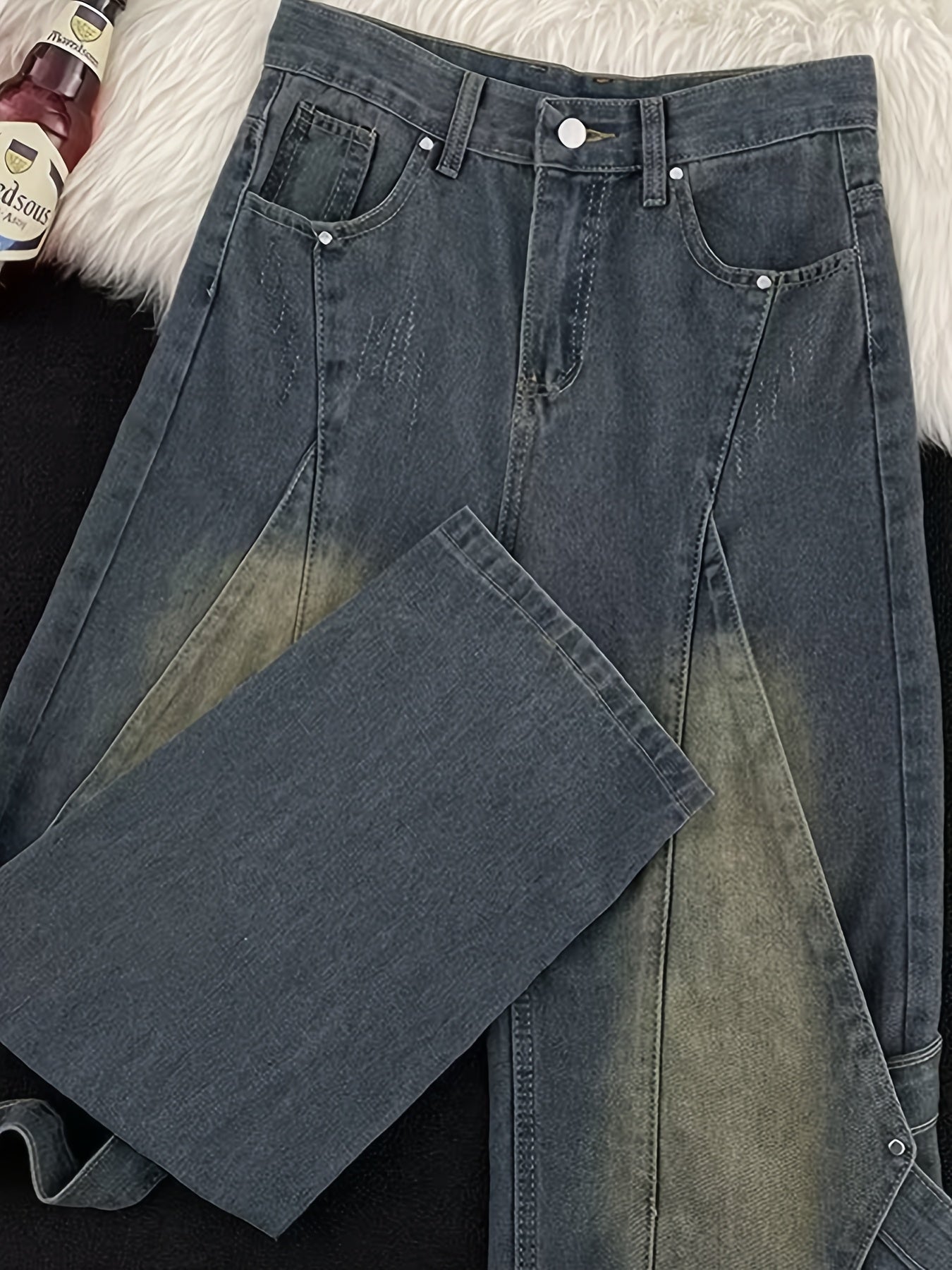 Vintage Distressed Wide-Leg Cargo Jeans