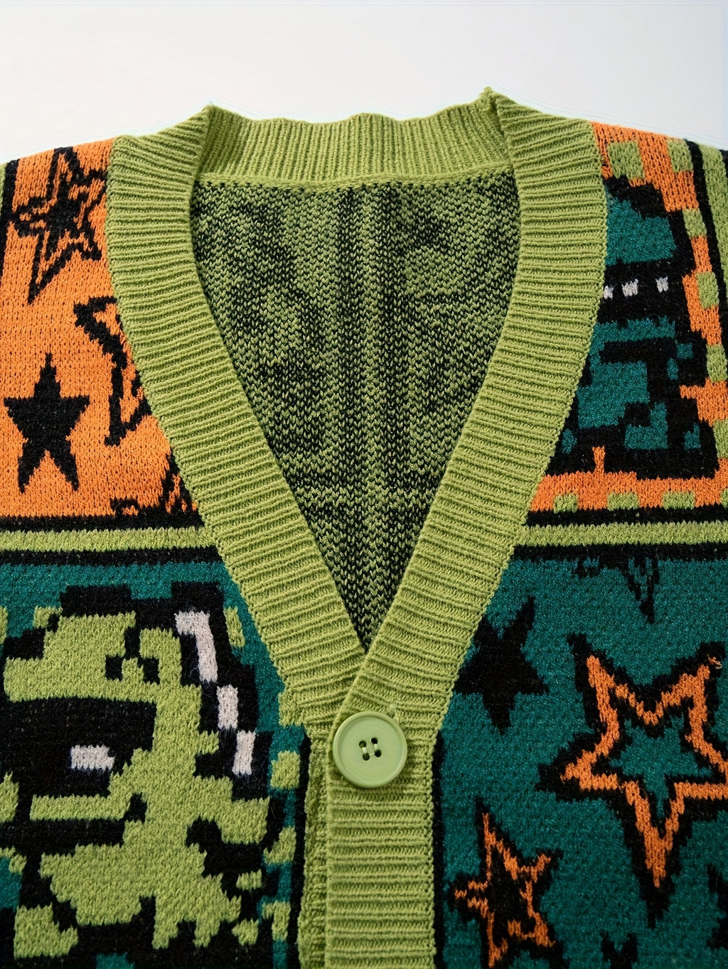Pixel Patchwork Y2K Oversized Knit Cardigan