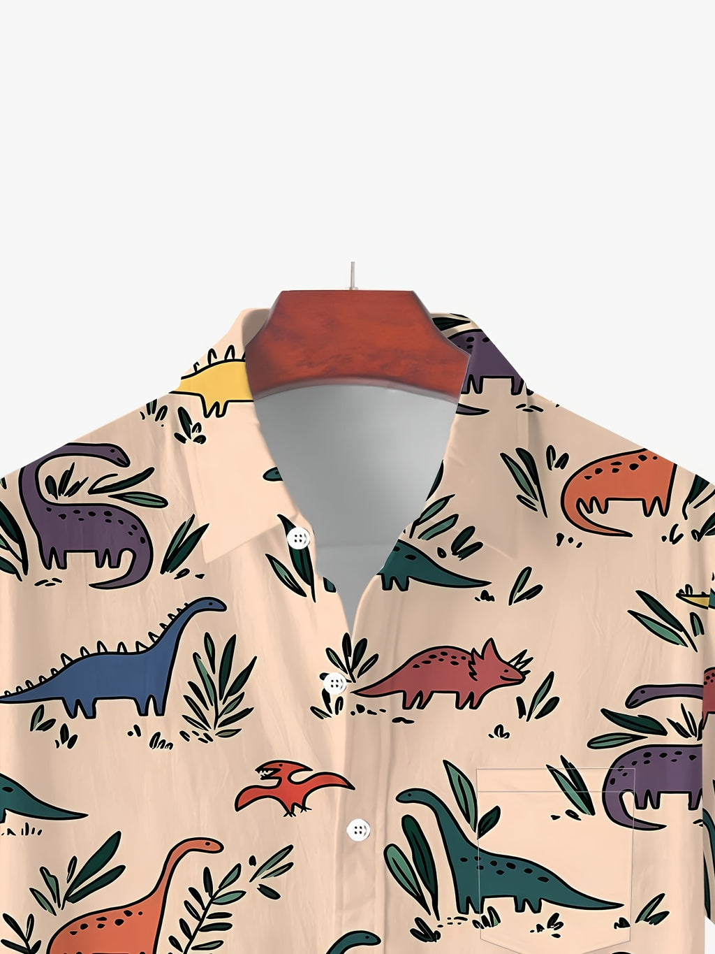 Playful Dinosaur Print Short-Sleeve Hawaiian Shirt