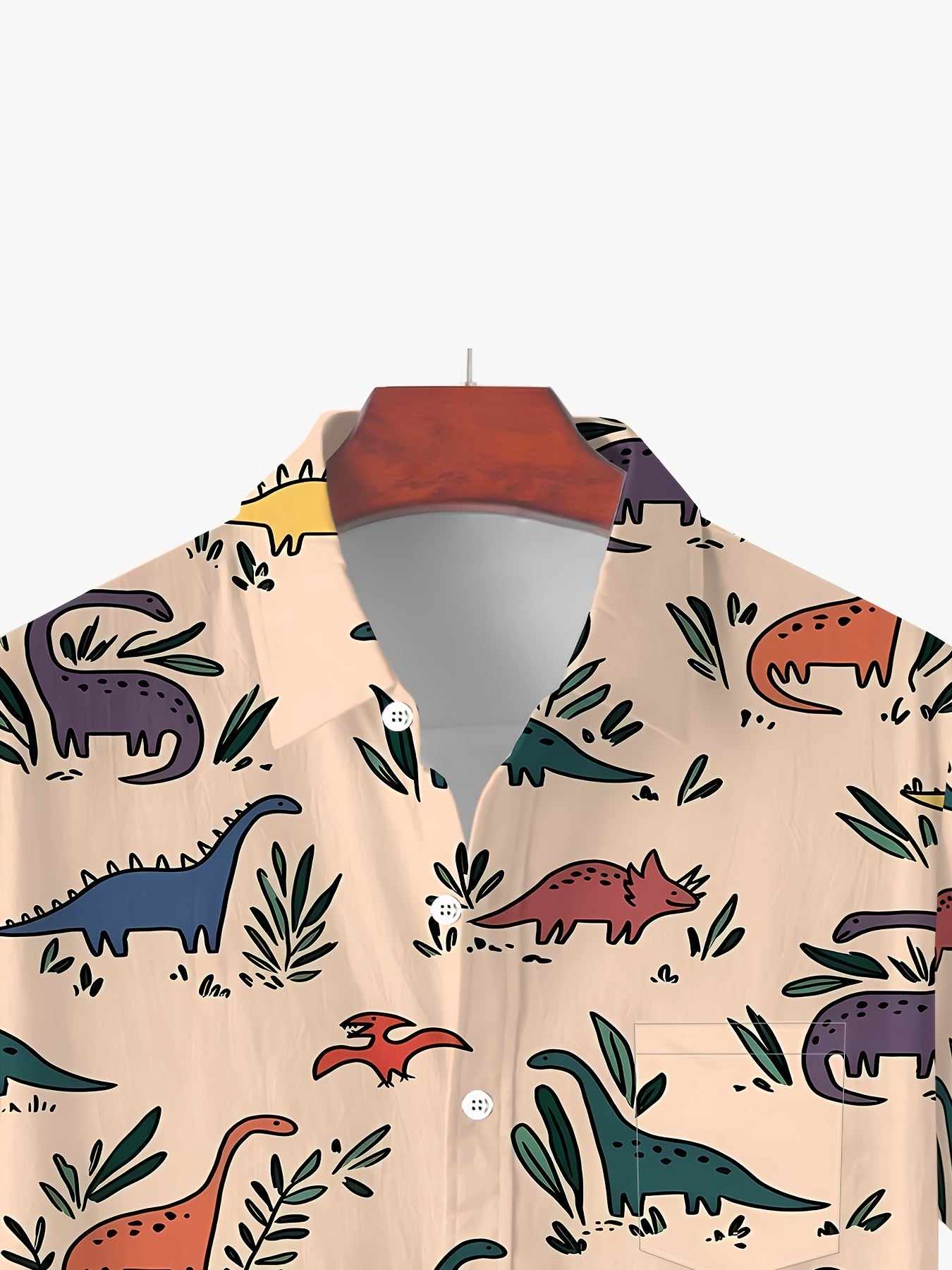 Playful Dinosaur Print Short-Sleeve Hawaiian Shirt