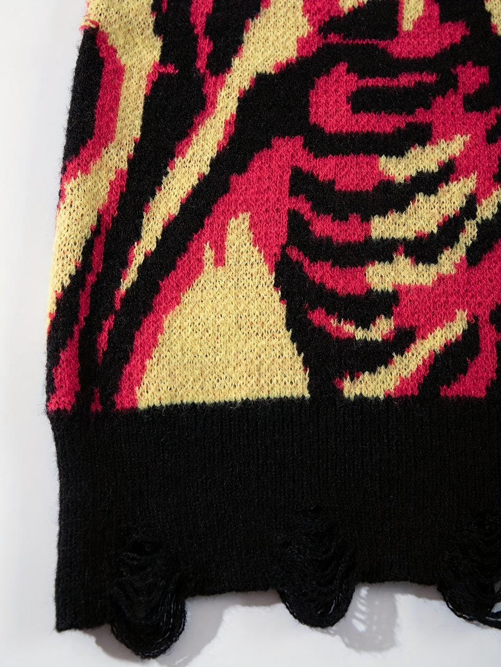 XPLOD Flame Jacquard Distressed Knit Sweater
