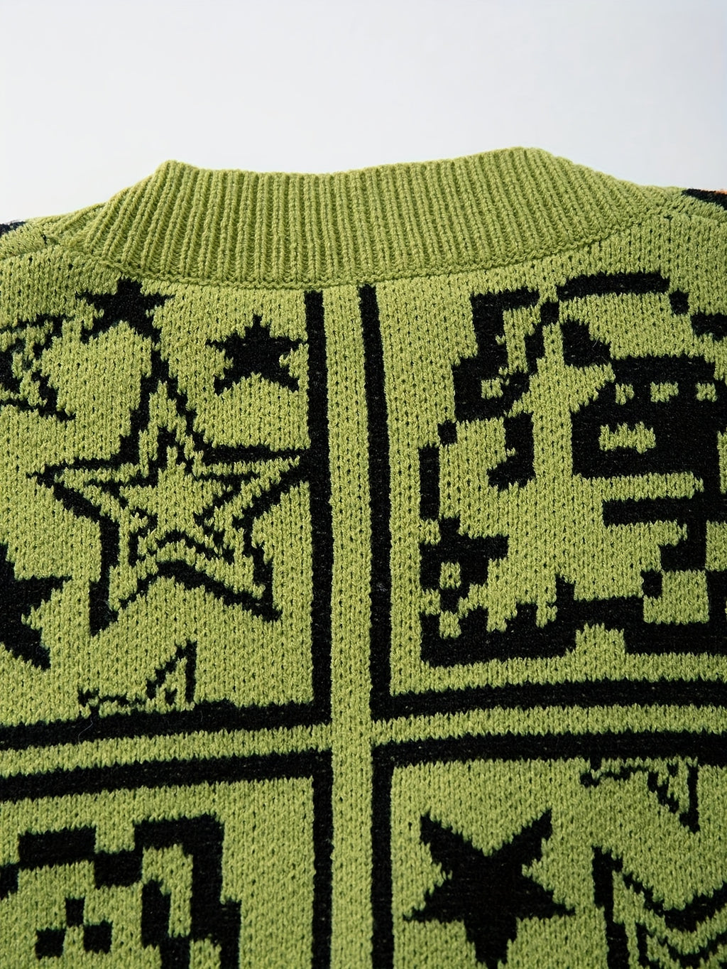 Pixel Patchwork Y2K Oversized Knit Cardigan
