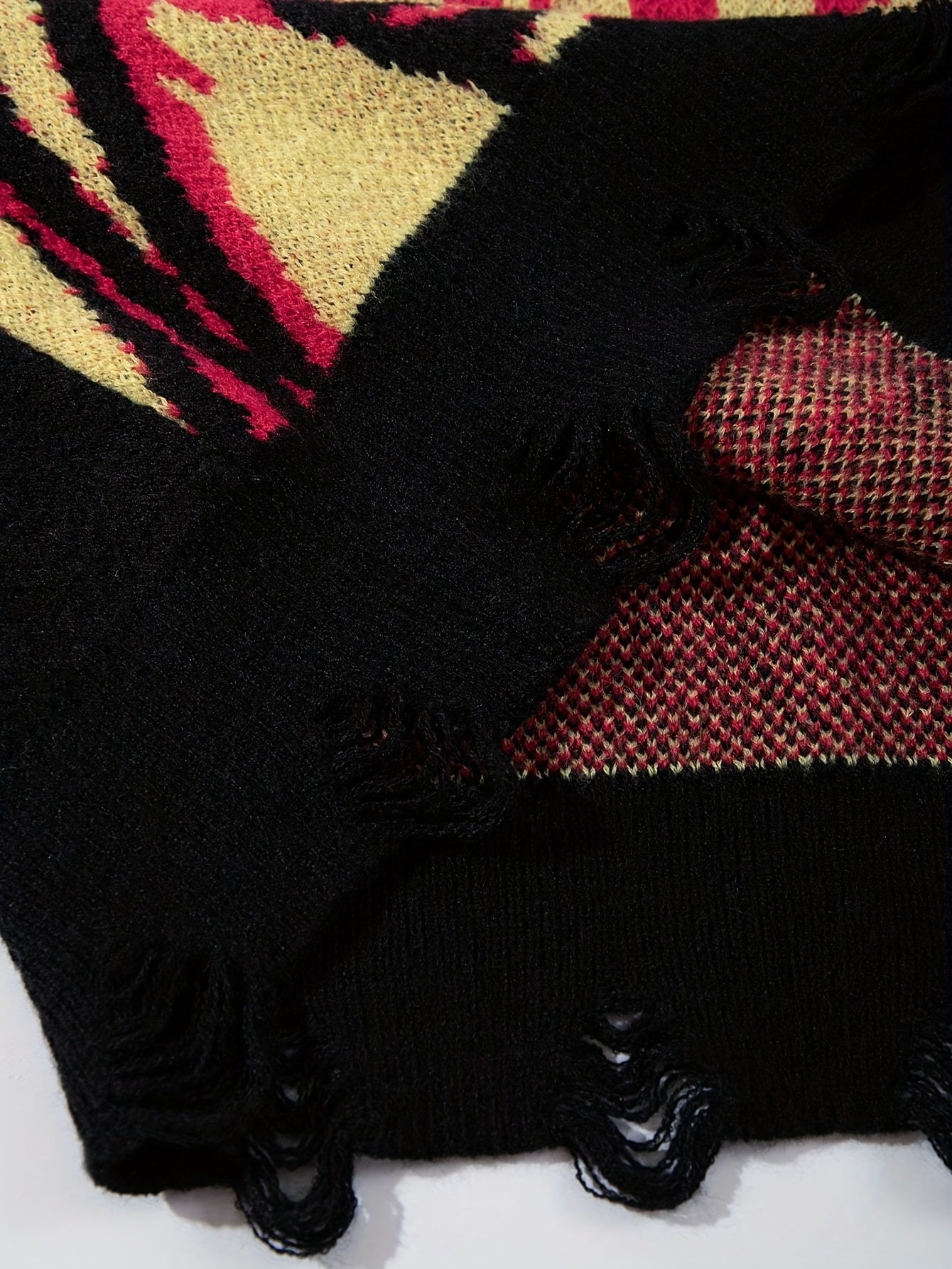 XPLOD Flame Jacquard Distressed Knit Sweater