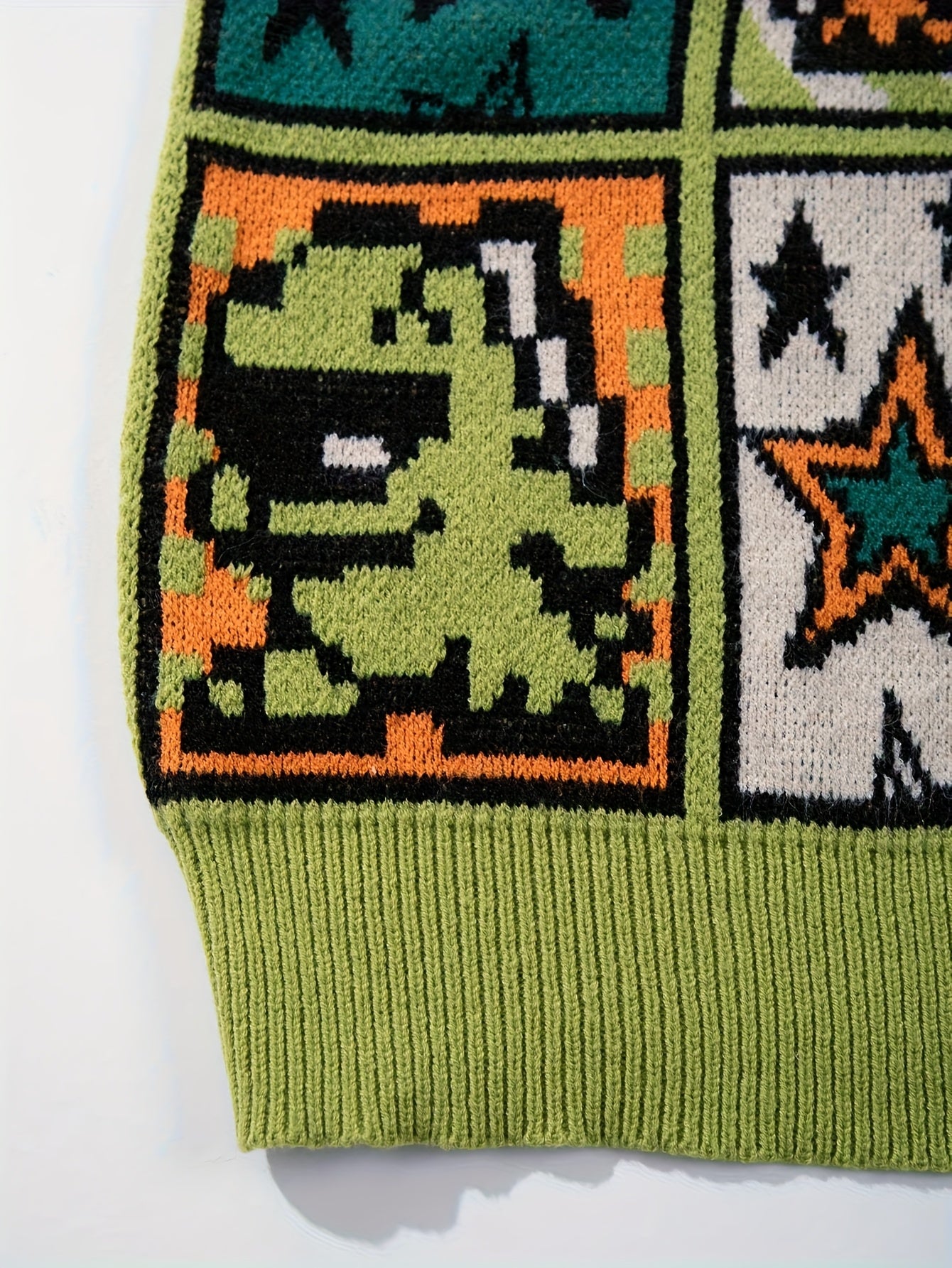 Pixel Patchwork Y2K Oversized Knit Cardigan